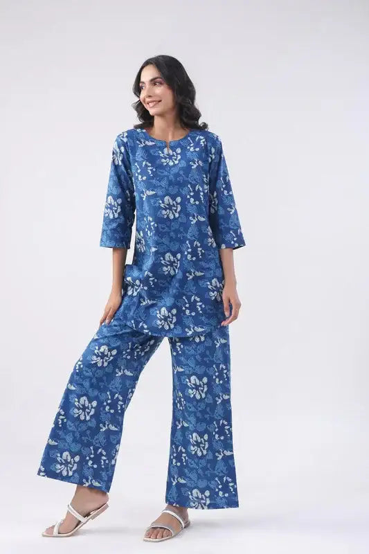 Azure Tranquil Cotton Loungewear Set