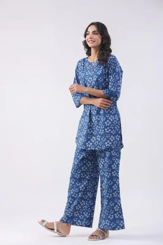 Azure Bloom Cotton Loungewear Set