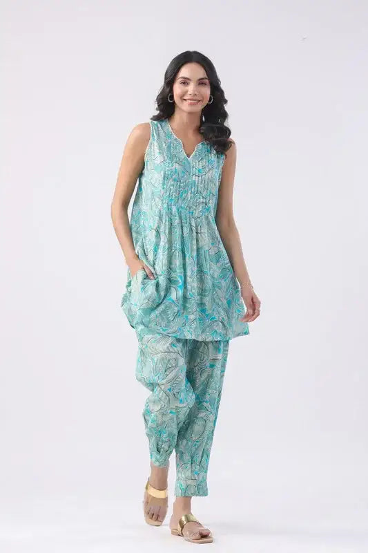 Cyan Blue Cotton Co-ord Set