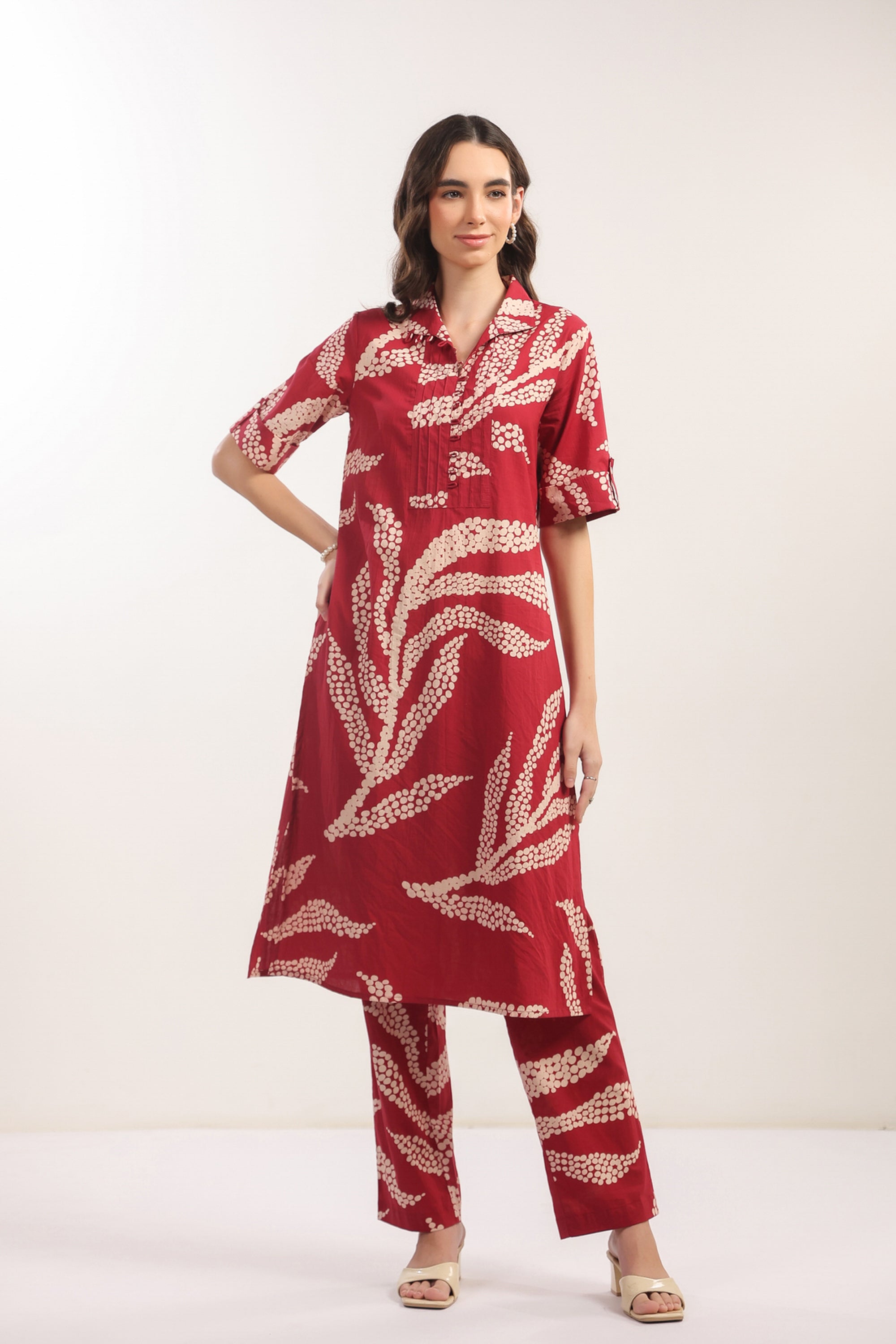 Crimson Breeze Abstract Cotton Co-ord Set