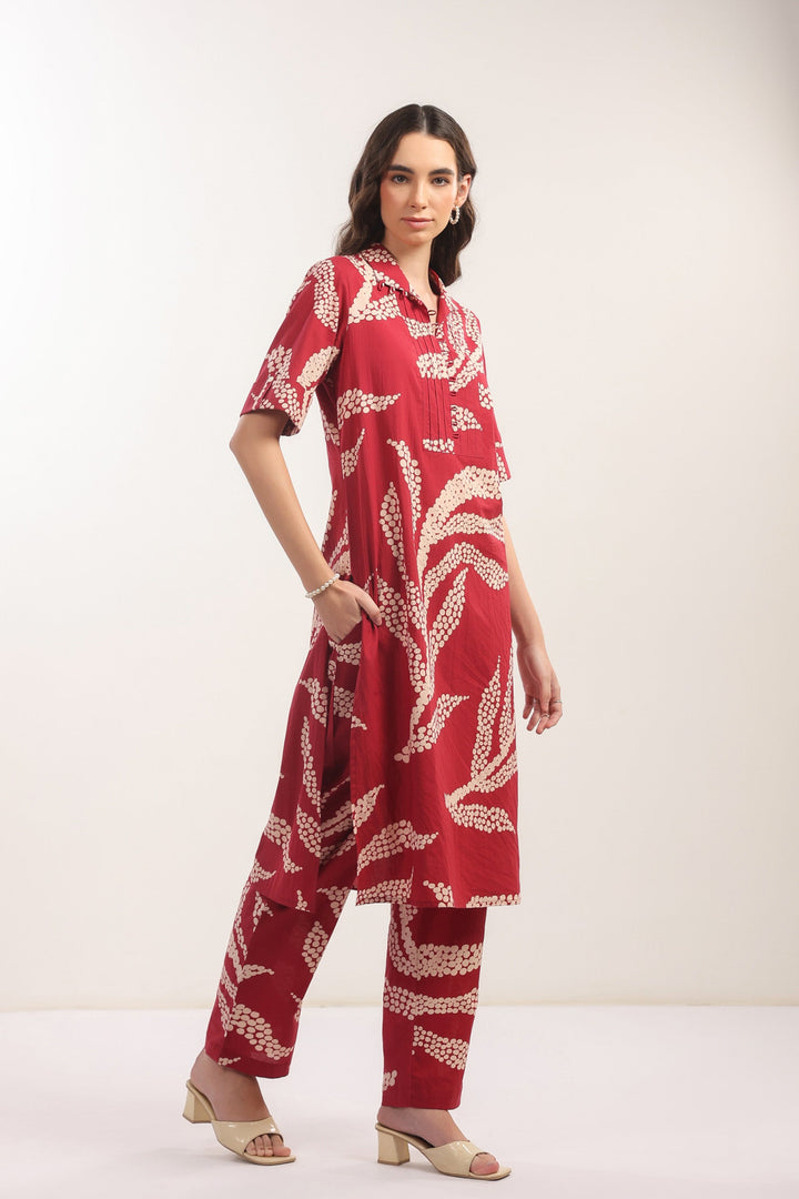 Crimson Breeze Abstract Cotton Co-ord Set