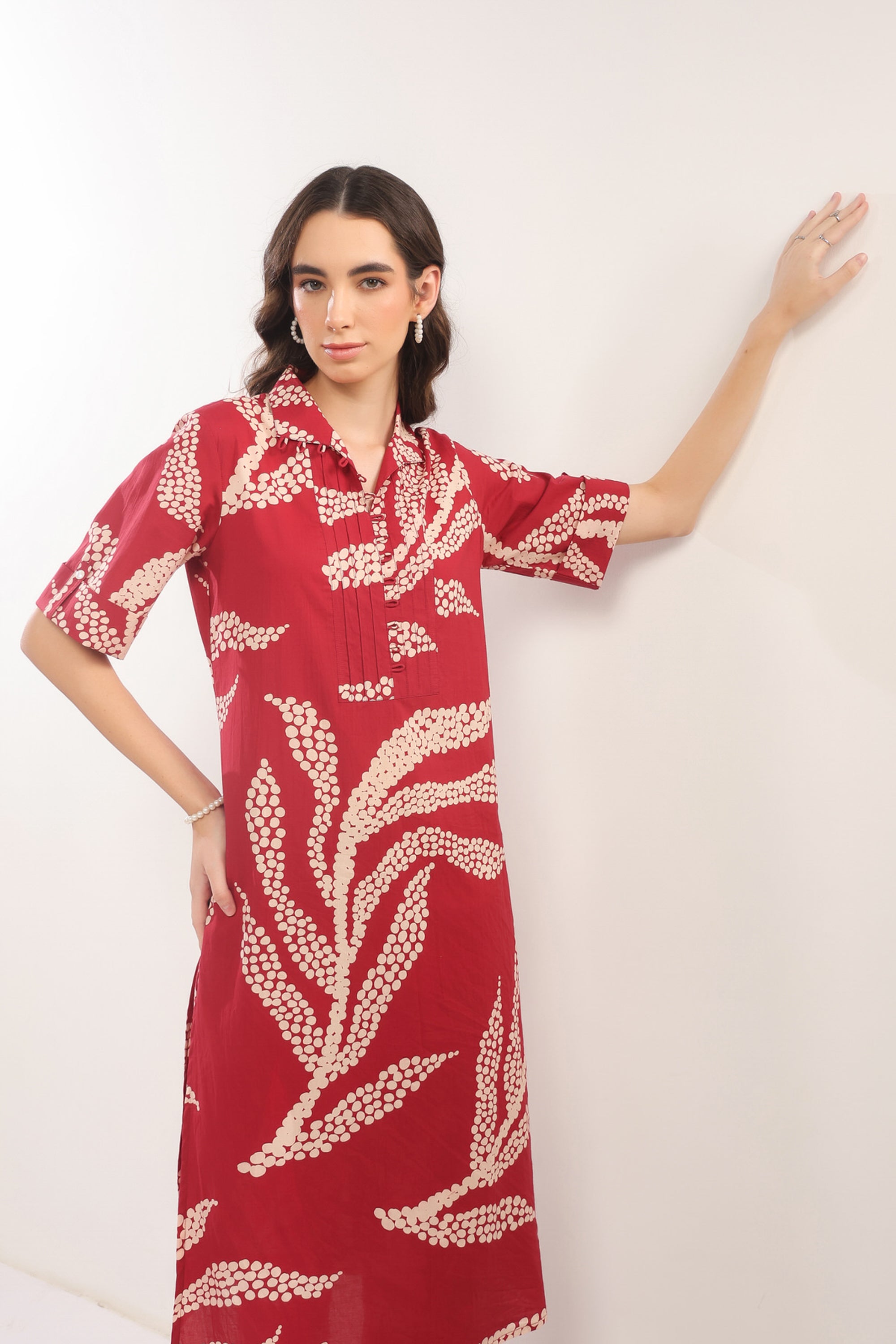 Crimson Breeze Abstract Cotton Co-ord Set