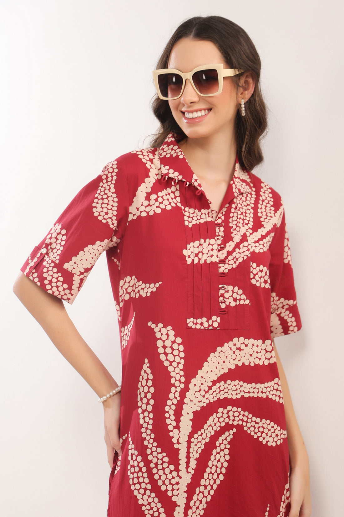 Crimson Breeze Abstract Cotton Co-ord Set