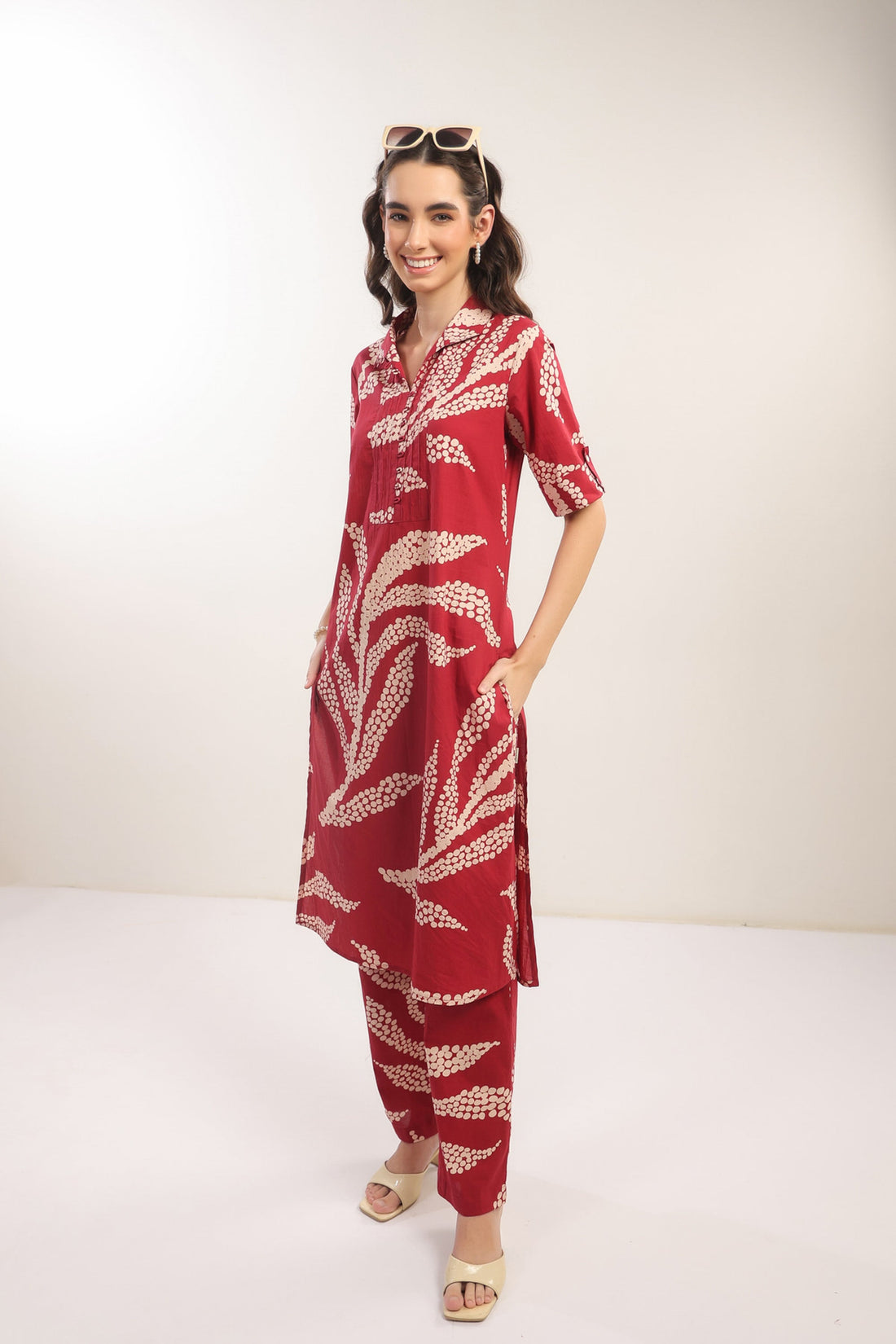 Crimson Breeze Abstract Cotton Co-ord Set