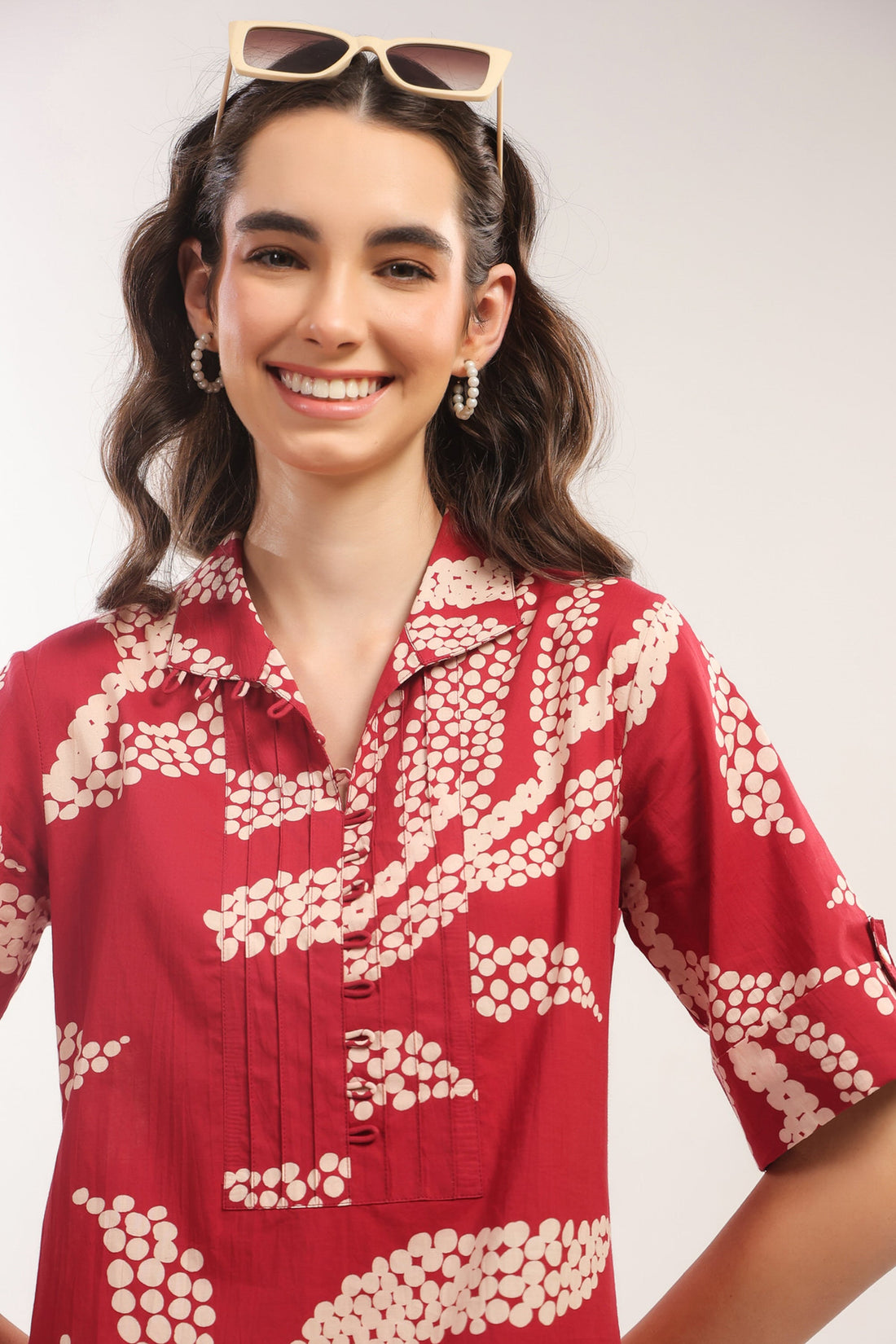 Crimson Breeze Abstract Cotton Co-ord Set