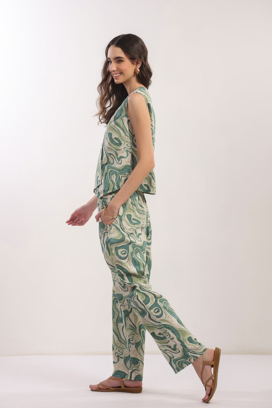Verdant Echo Vest Cotton flex Co-ord Set