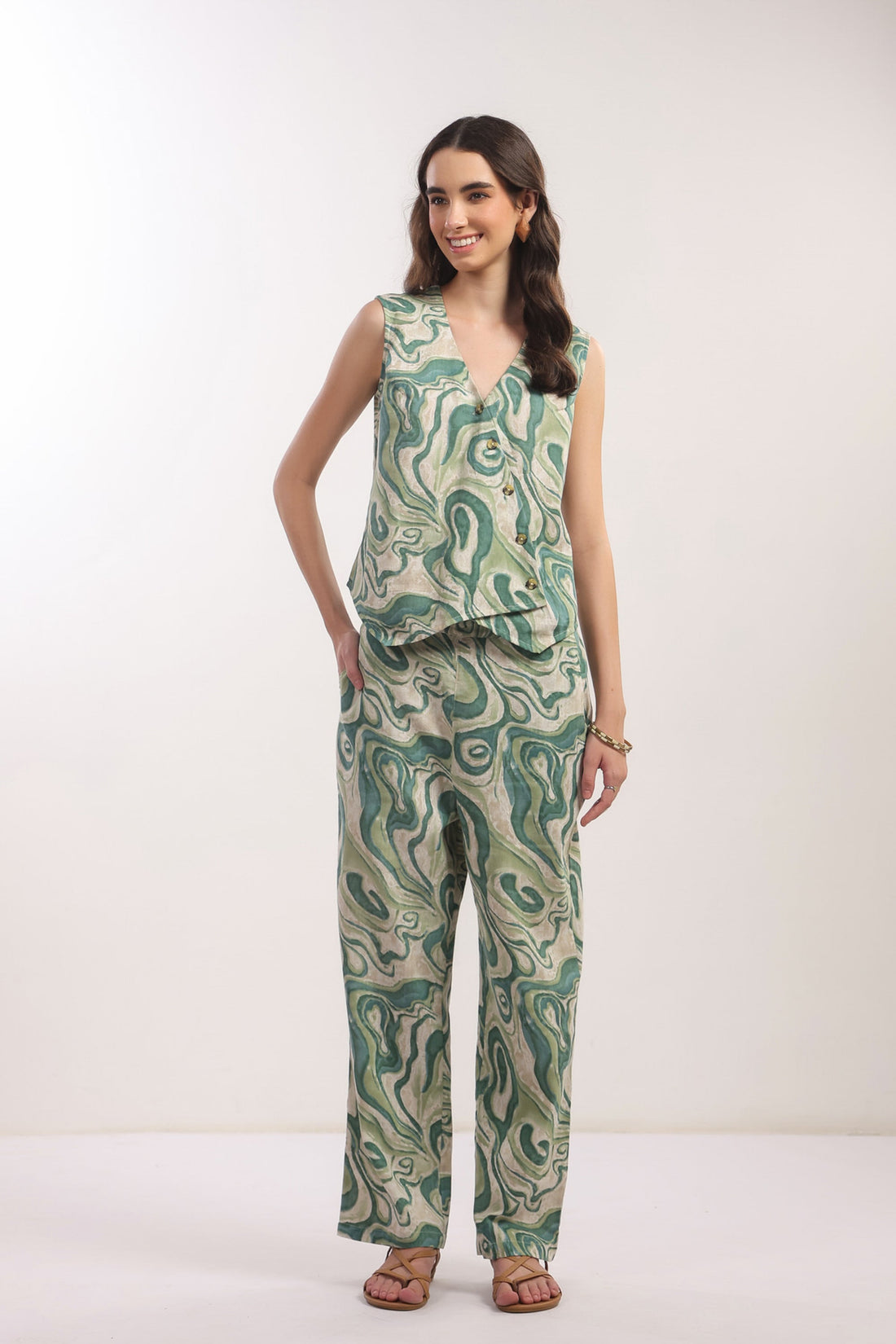 Verdant Echo Vest Cotton flex Co-ord Set