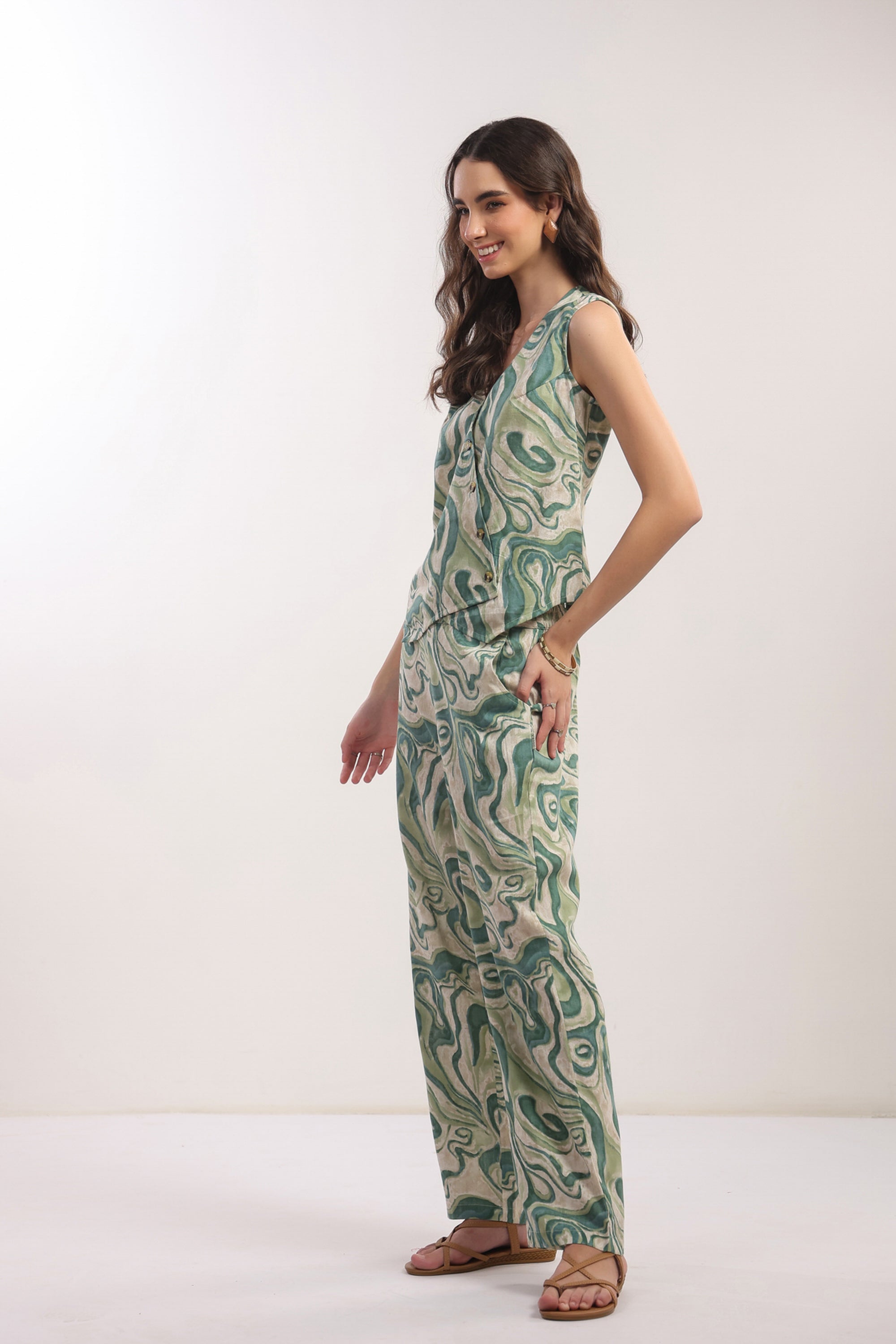 Verdant Echo Vest Cotton flex Co-ord Set