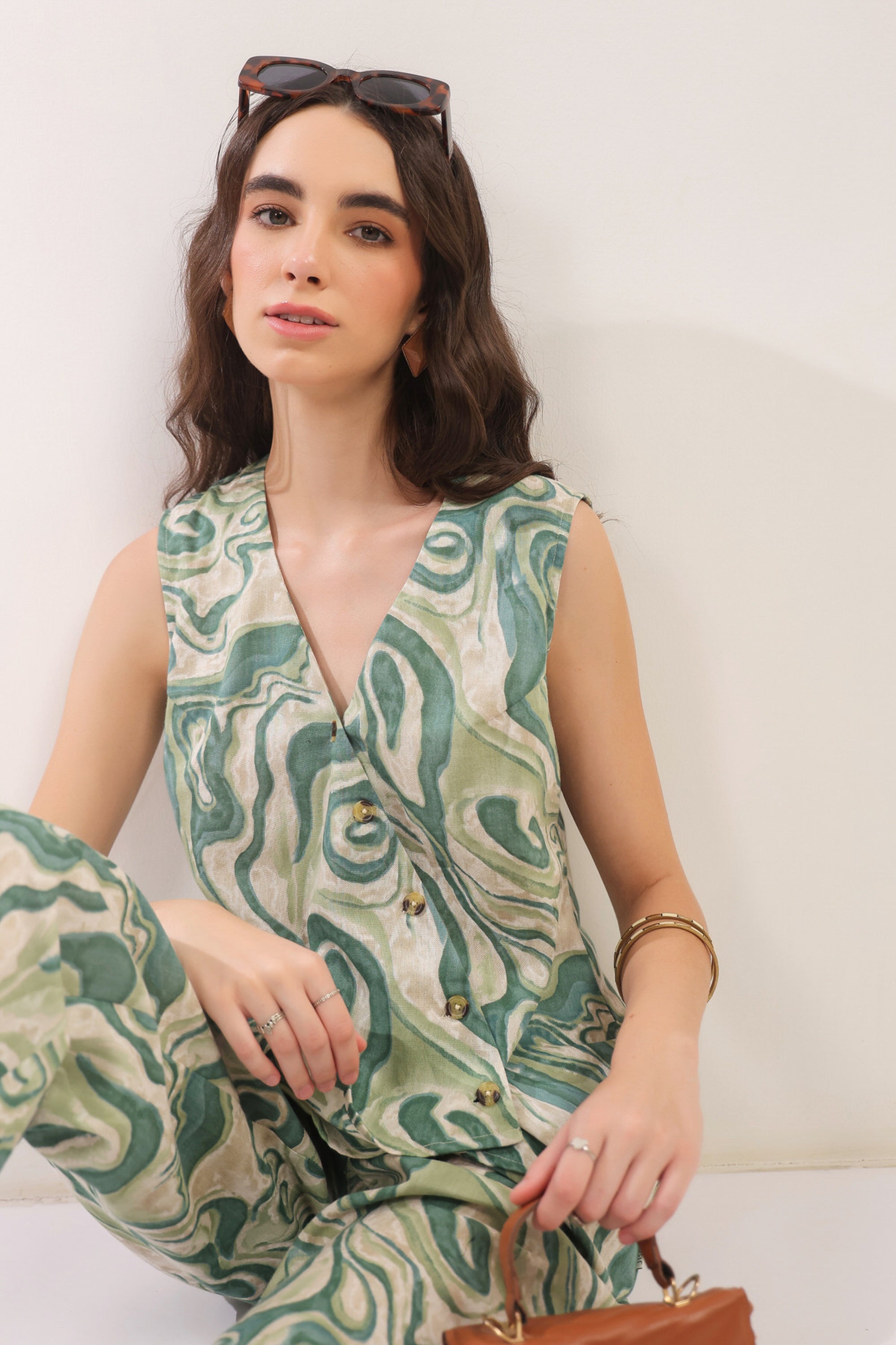 Verdant Echo Vest Cotton flex Co-ord Set