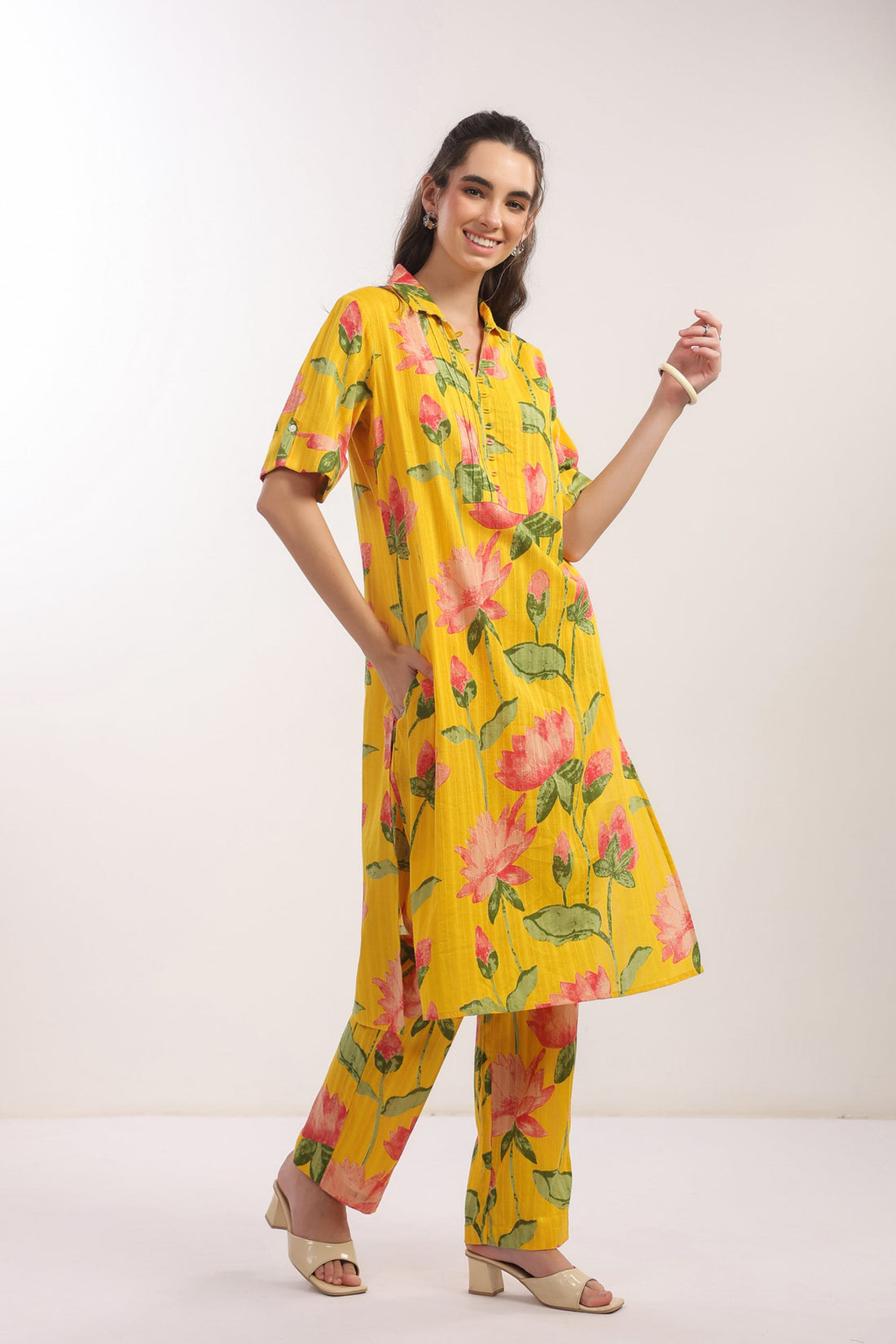 Sunshine Bloom Yellow Cotton Printed Co-ord Set