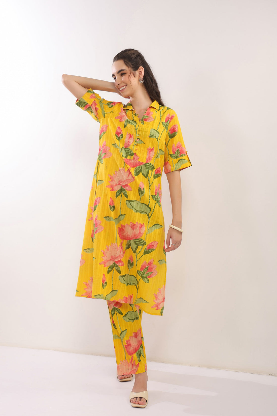 Sunshine Bloom Yellow Cotton Printed Co-ord Set