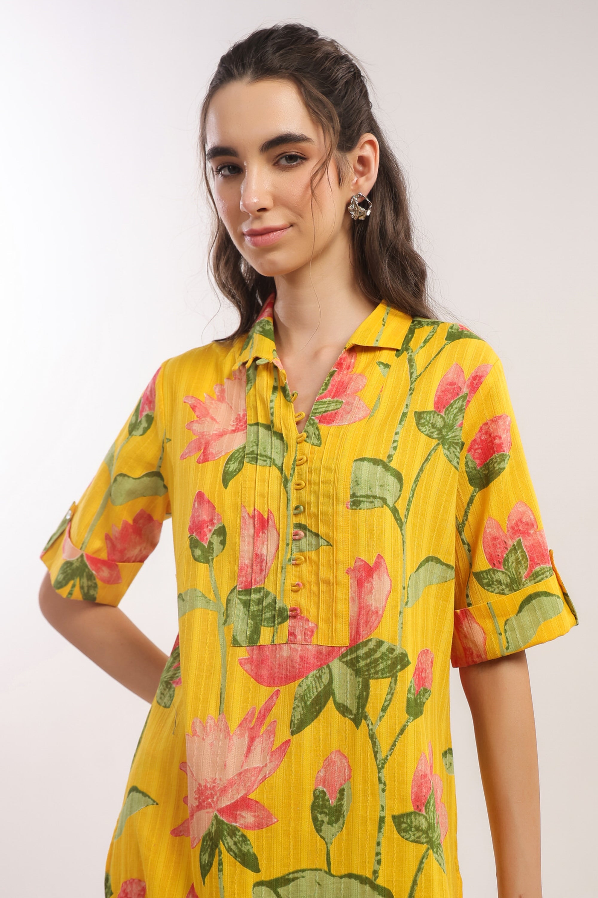 Sunshine Bloom Yellow Cotton Printed Co-ord Set