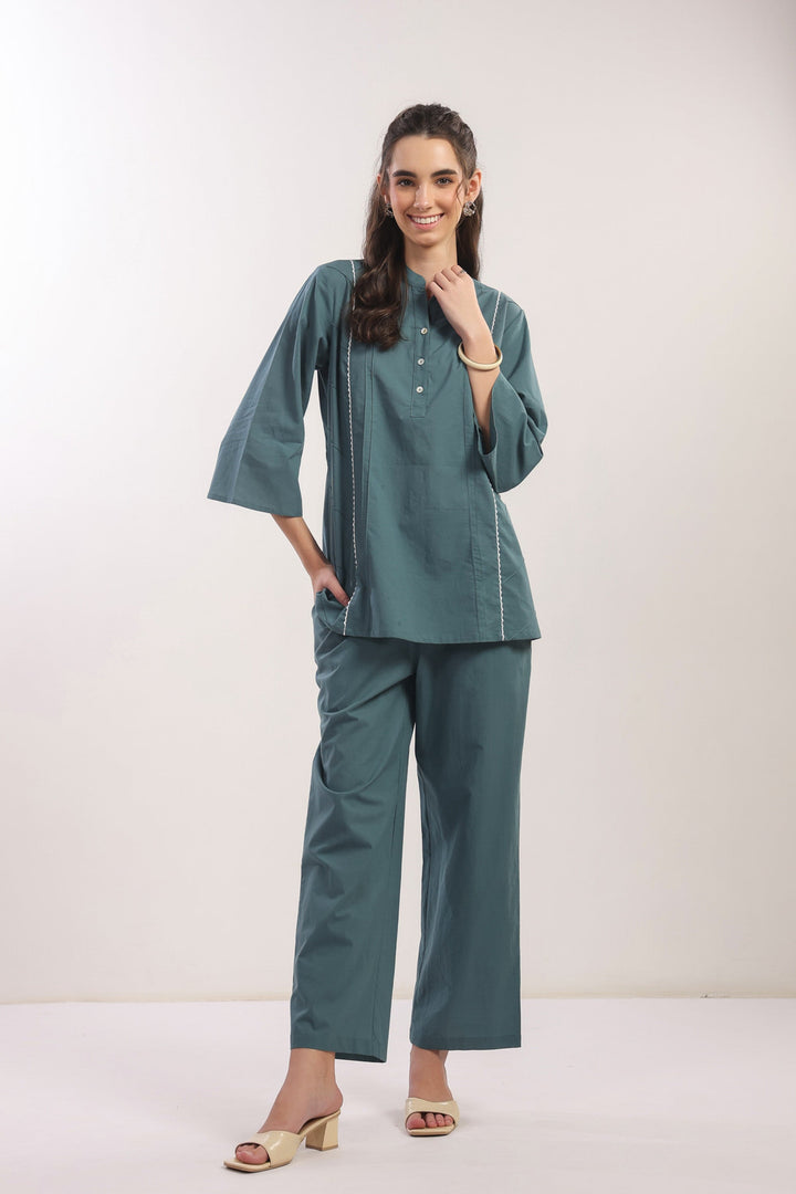 Teal Tranquility Straight Fit Cotton Co-ord Set