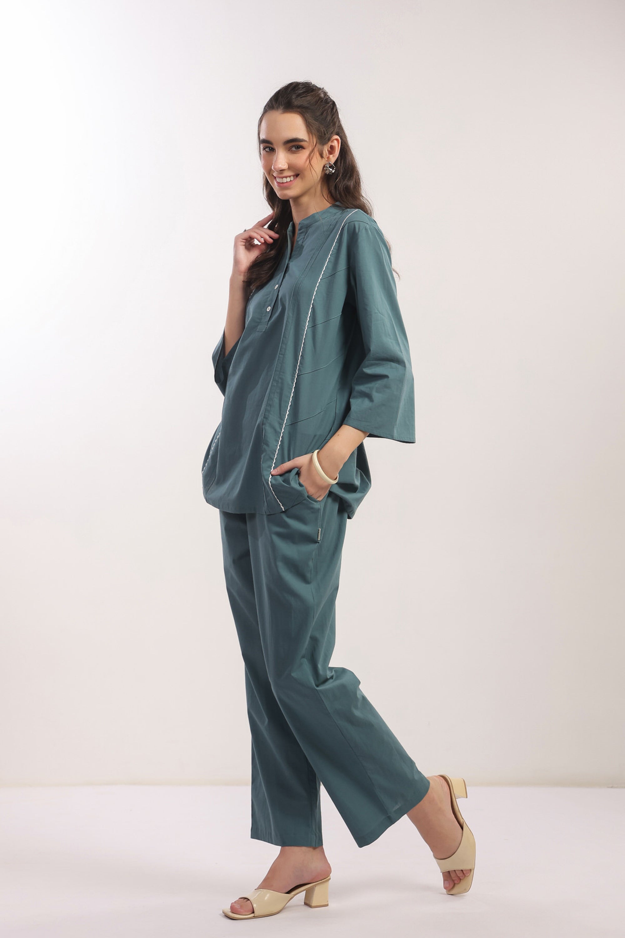 Teal Tranquility Straight Fit Cotton Co-ord Set