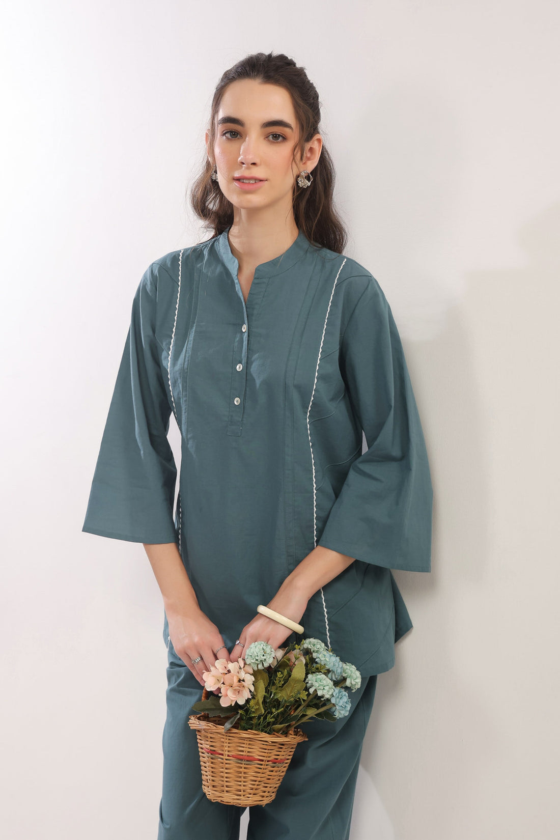 Teal Tranquility Straight Fit Cotton Co-ord Set