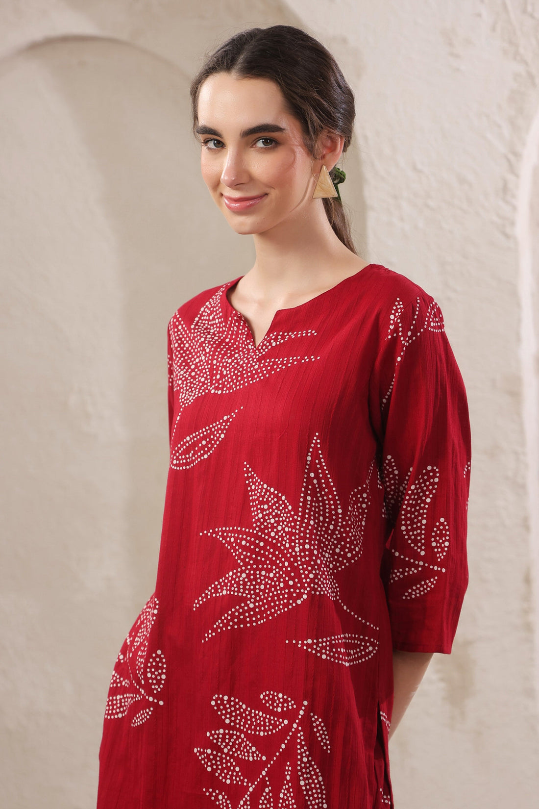 Gulmor Grace Red Printed Cotton Co-ord Set