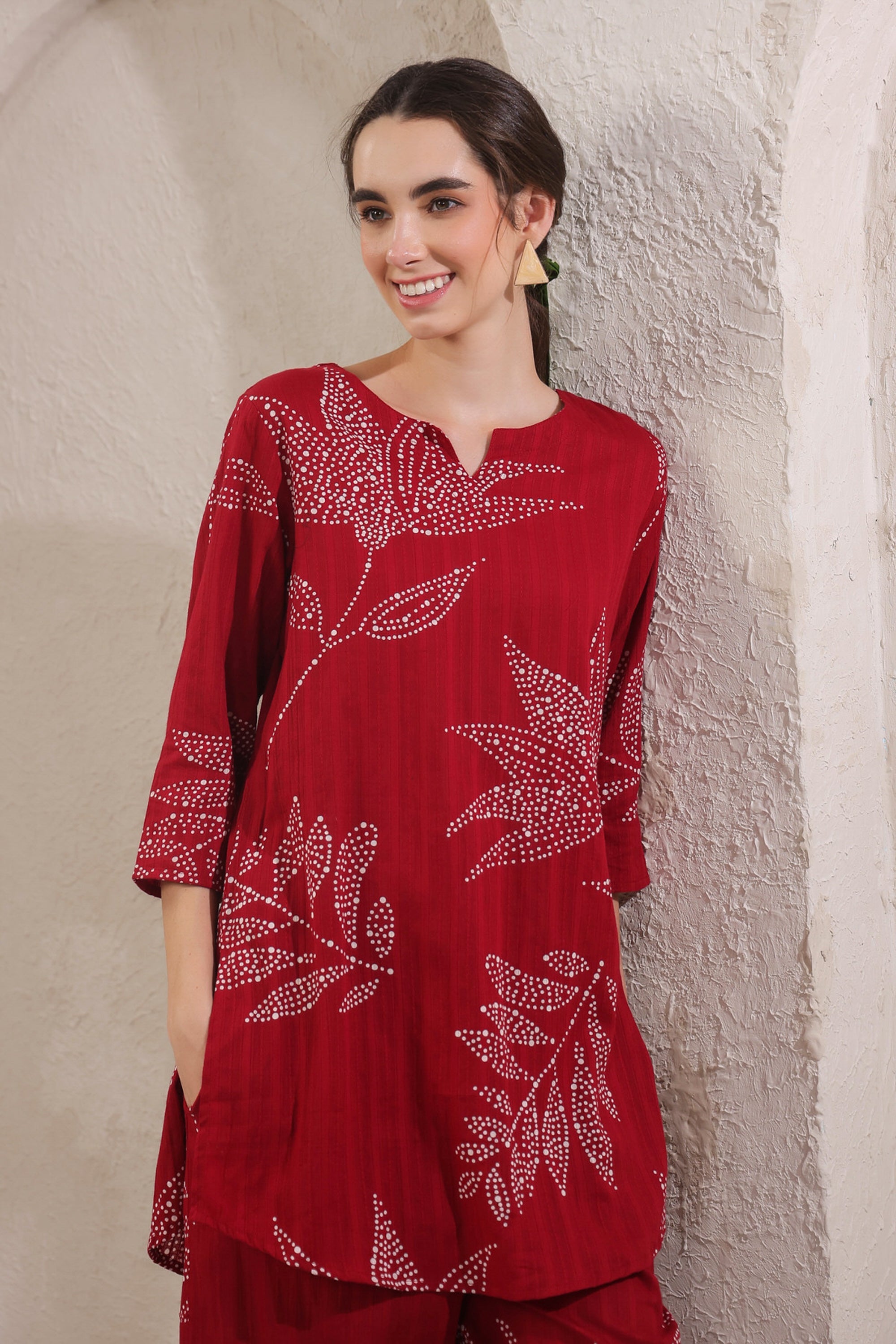 Gulmor Grace Red Printed Cotton Co-ord Set