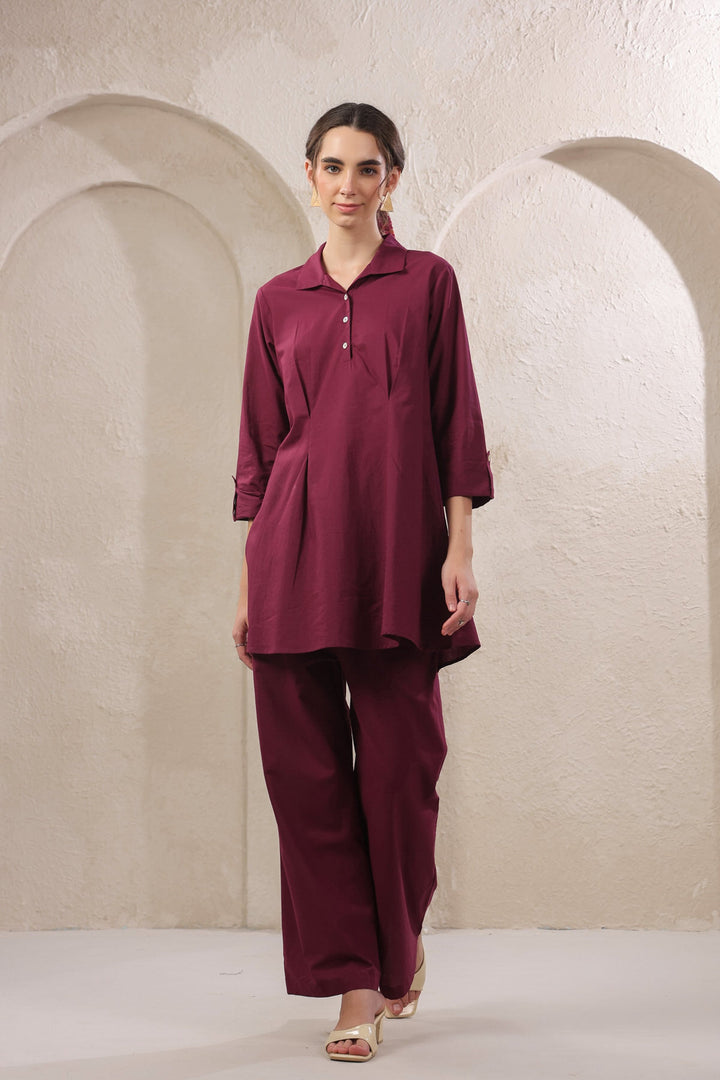 Solid Wine Rush Cotton Co-ord Set