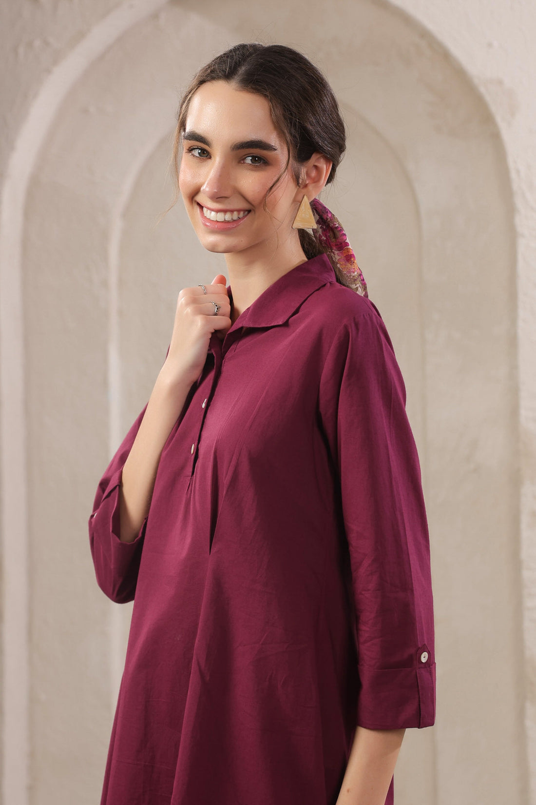 Solid Wine Rush Cotton Co-ord Set