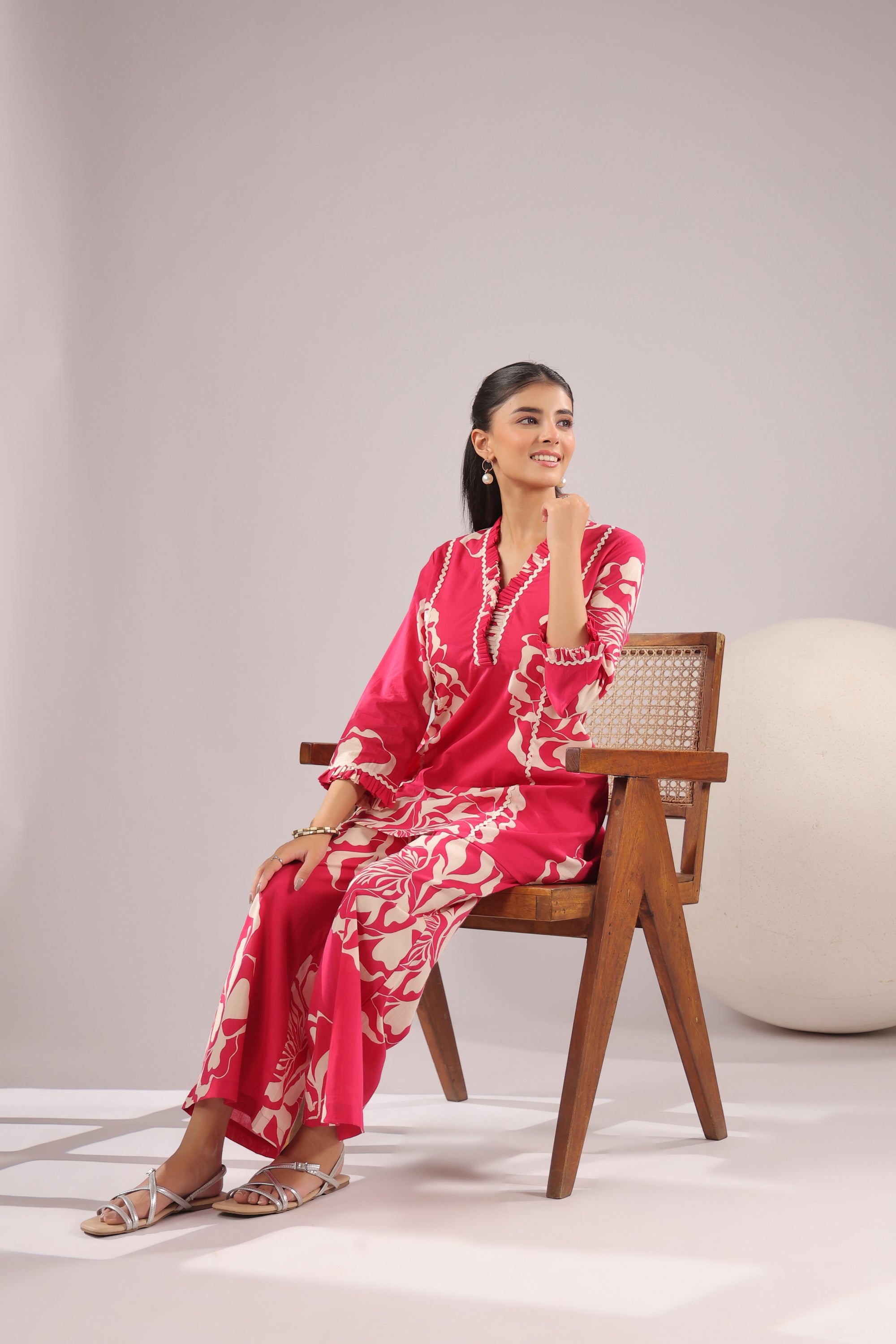 Fuchsia Bloom Printed Cotton Co-ord Set