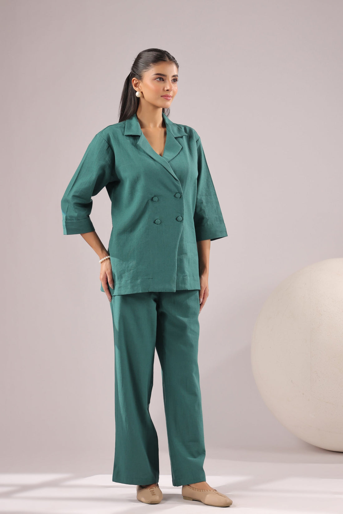 Emerald Ease Solid Cotton Flex Co-ord Set