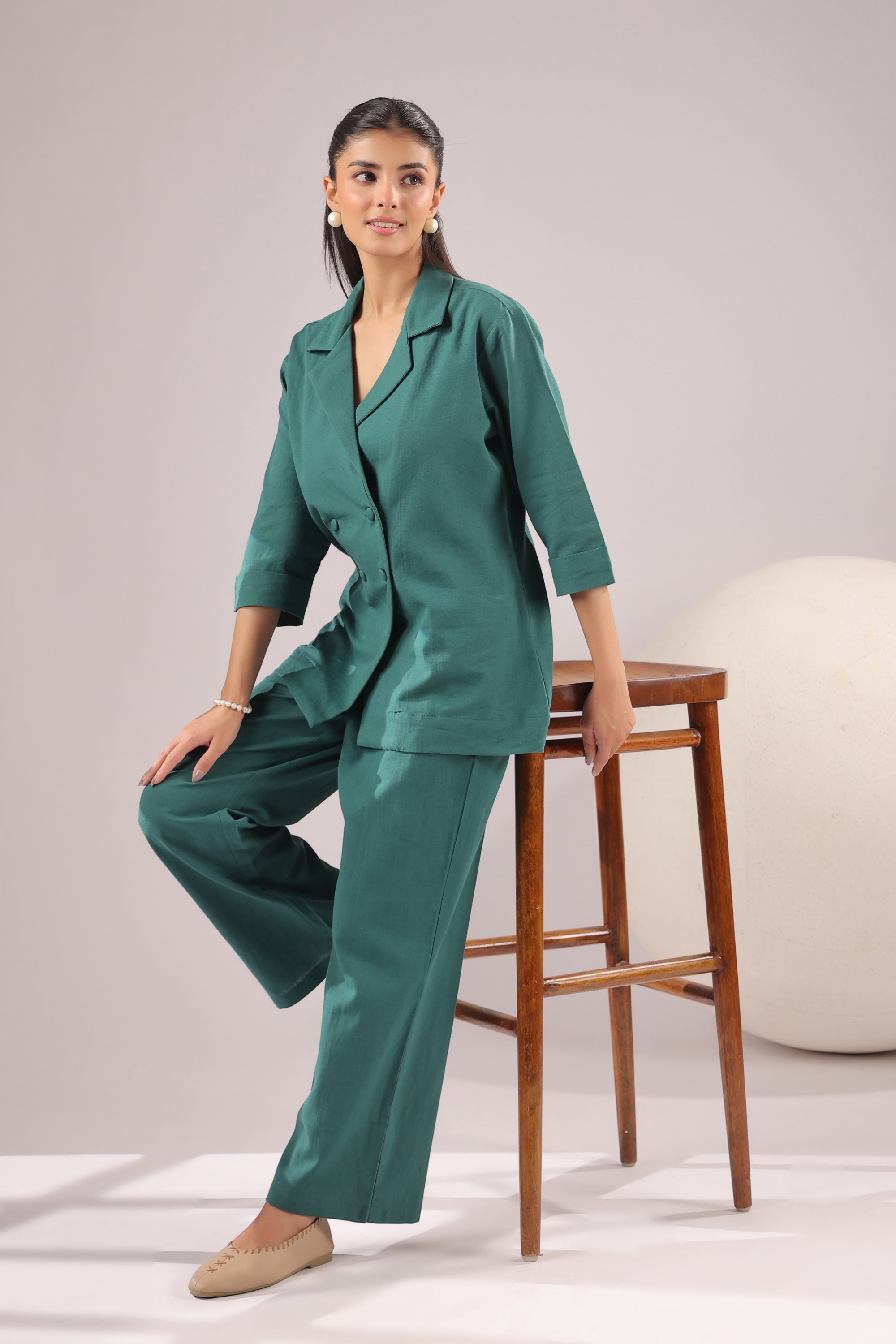 Emerald Ease Solid Cotton Flex Co-ord Set