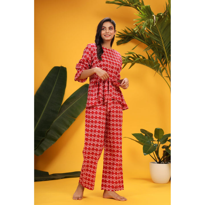 White Glitched Mandala on Red Cotton Co-ord Set