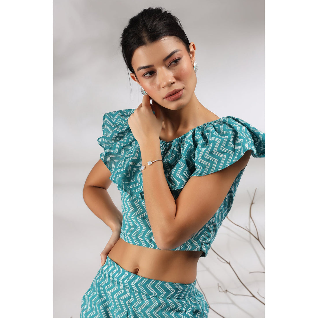 Glitched Stripes on Blue Cotton Co-ord Set