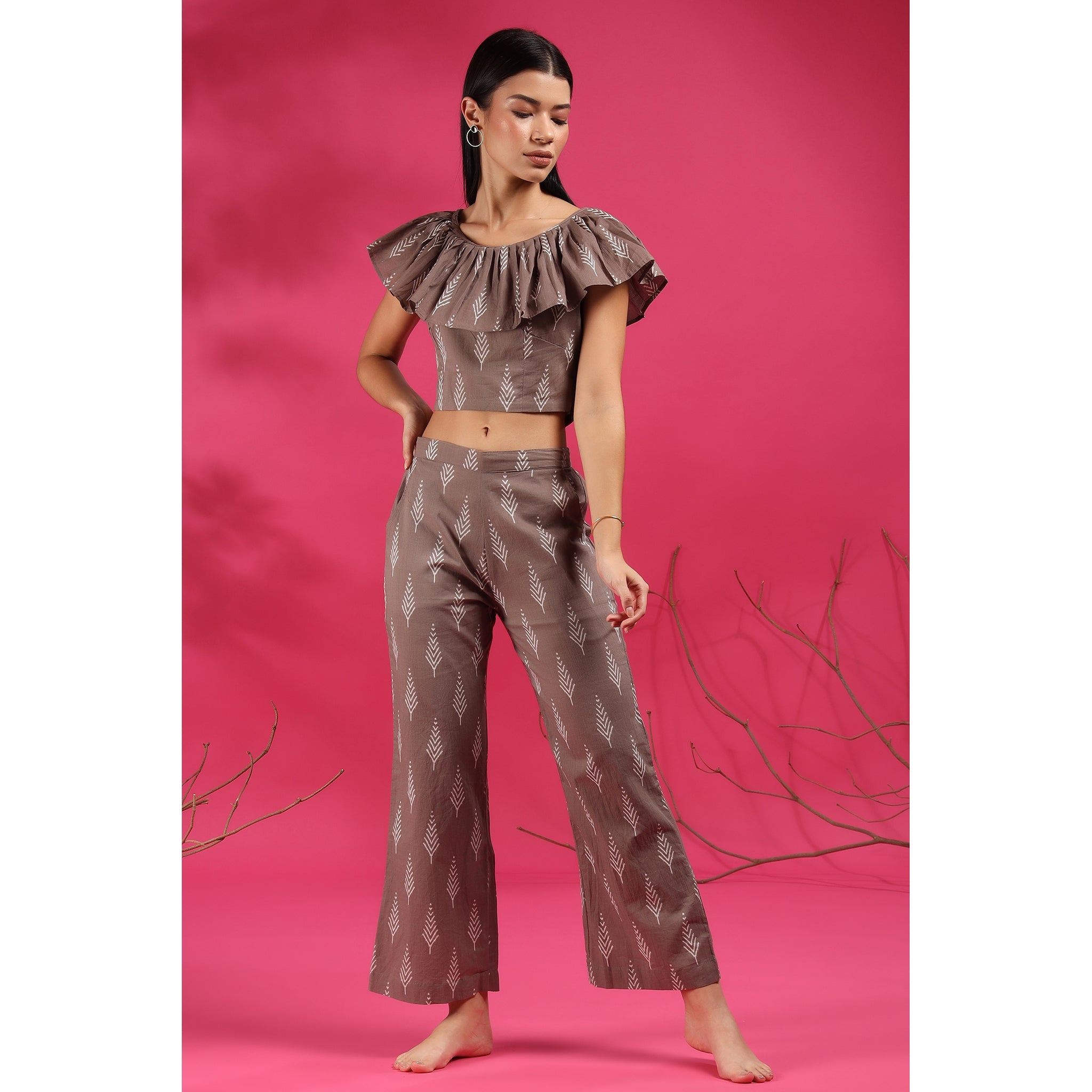 Tropical Leaves on Grey Cotton Co-ord Set