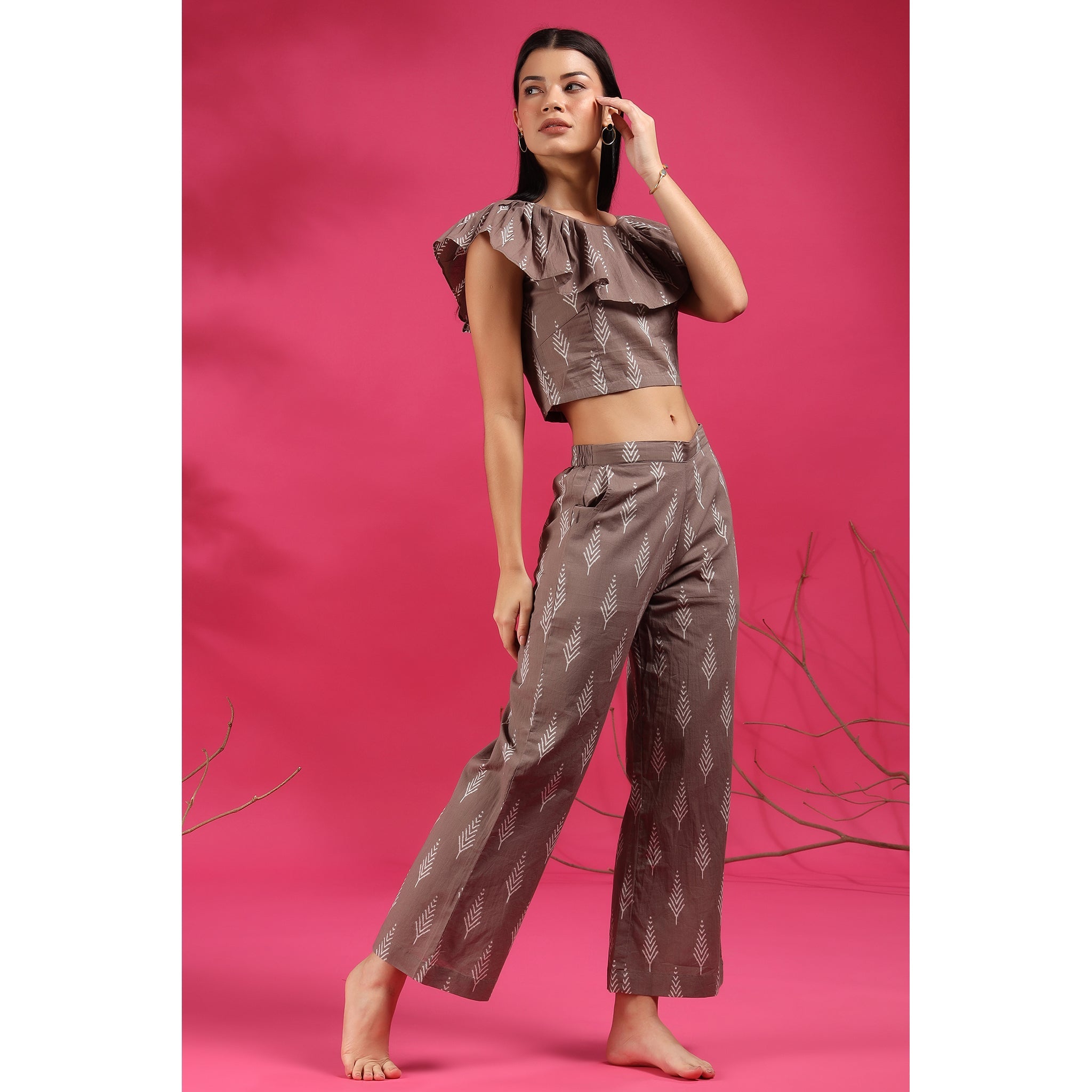 Tropical Leaves on Grey Cotton Co-ord Set