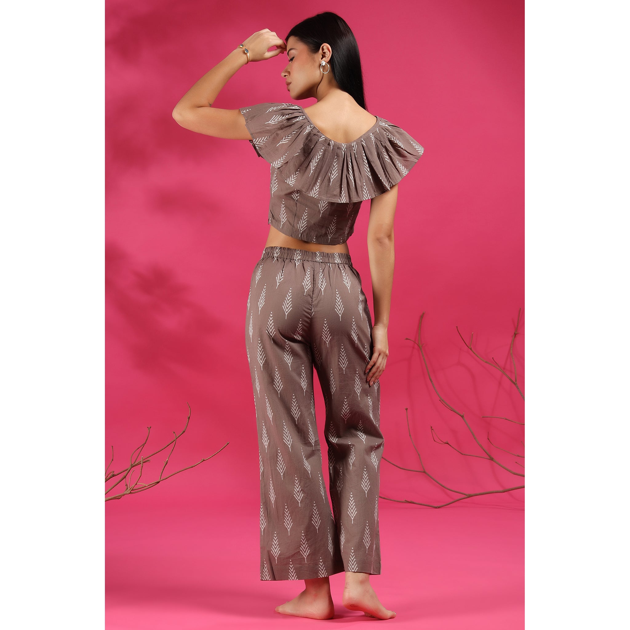 Tropical Leaves on Grey Cotton Co-ord Set