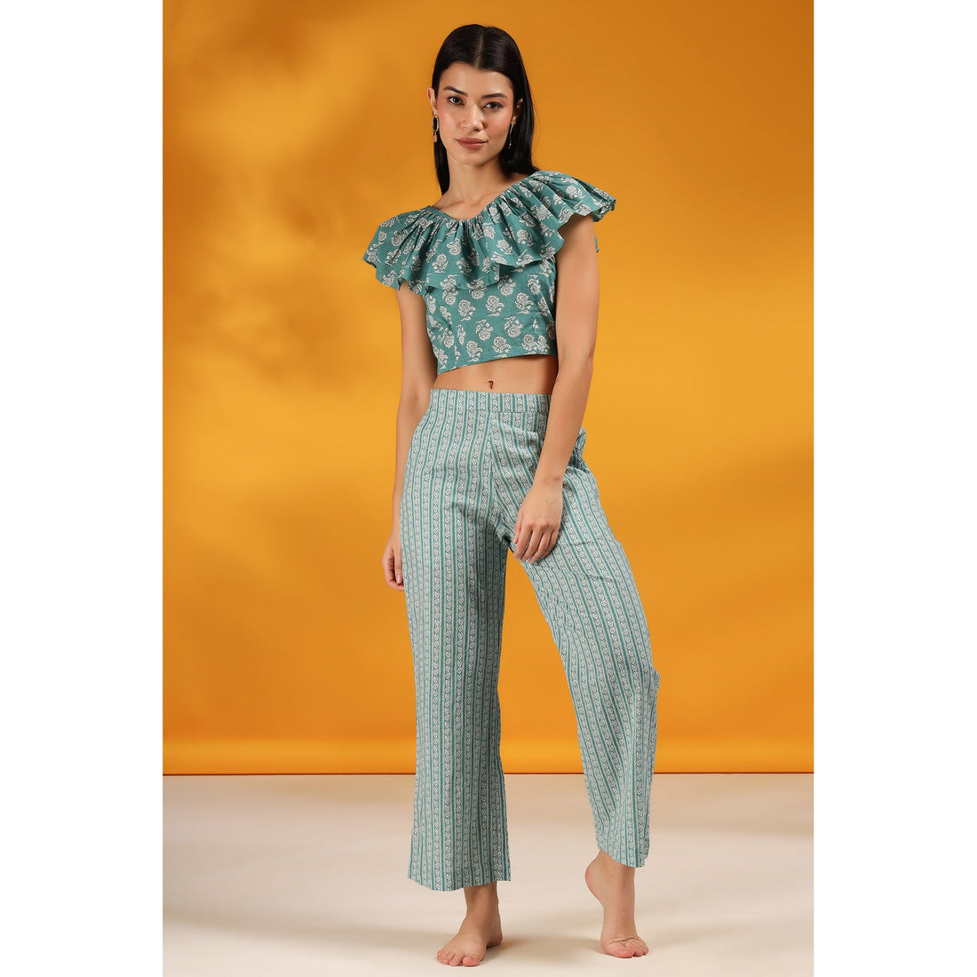 Roses with Stripes on Teal Cotton Co-ord Set