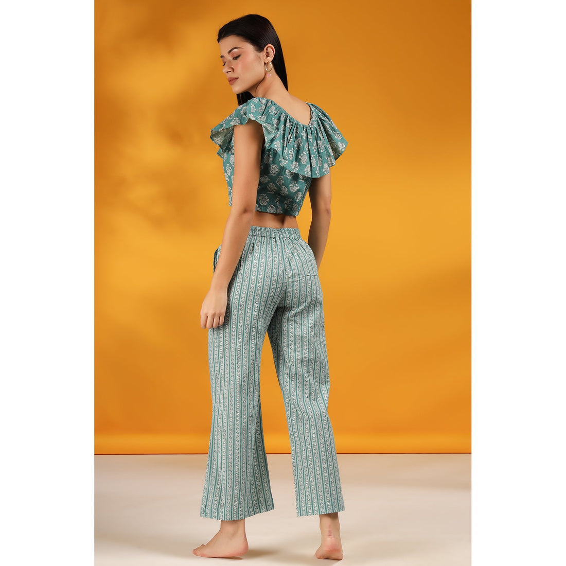 Roses with Stripes on Teal Cotton Co-ord Set