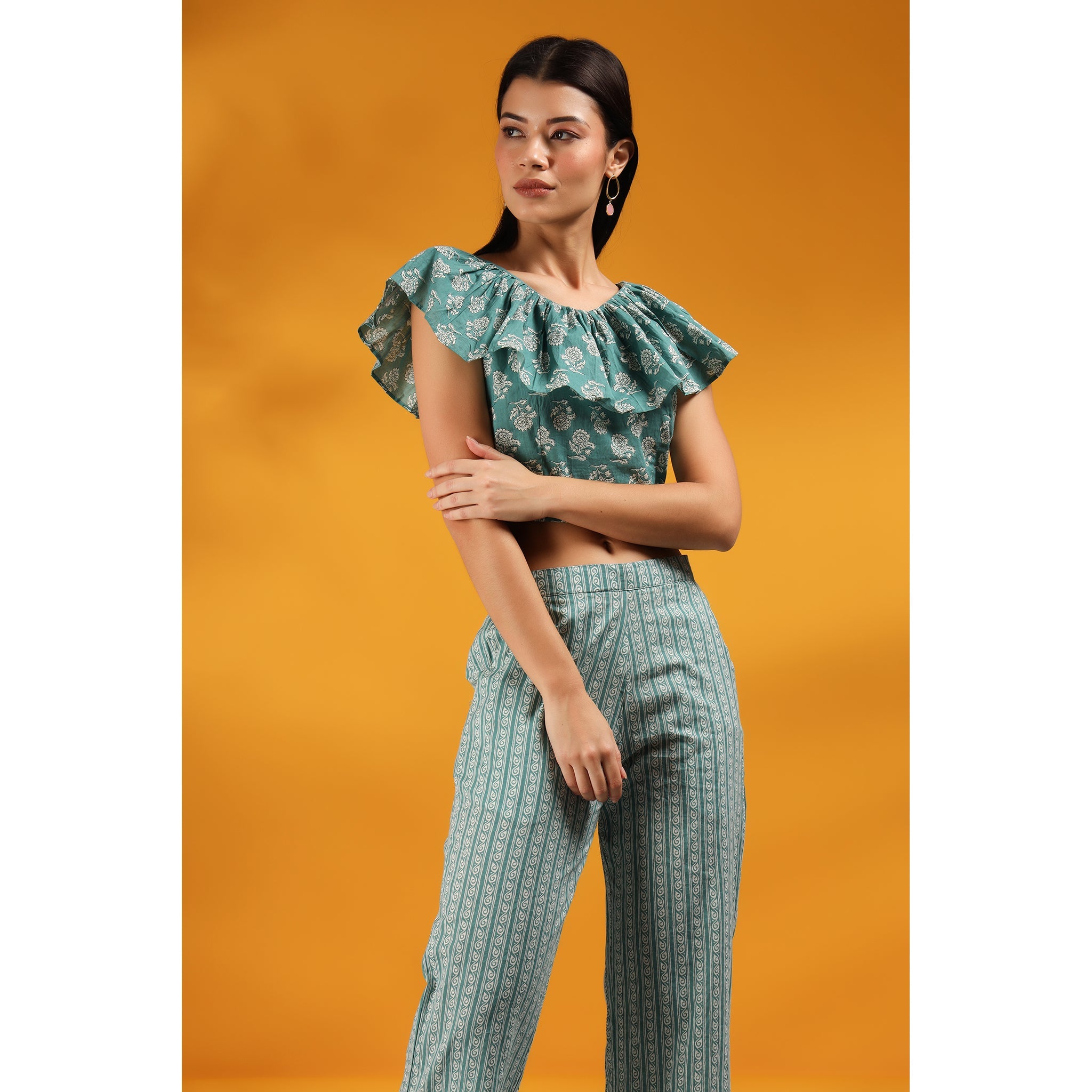 Roses with Stripes on Teal Cotton Co-ord Set