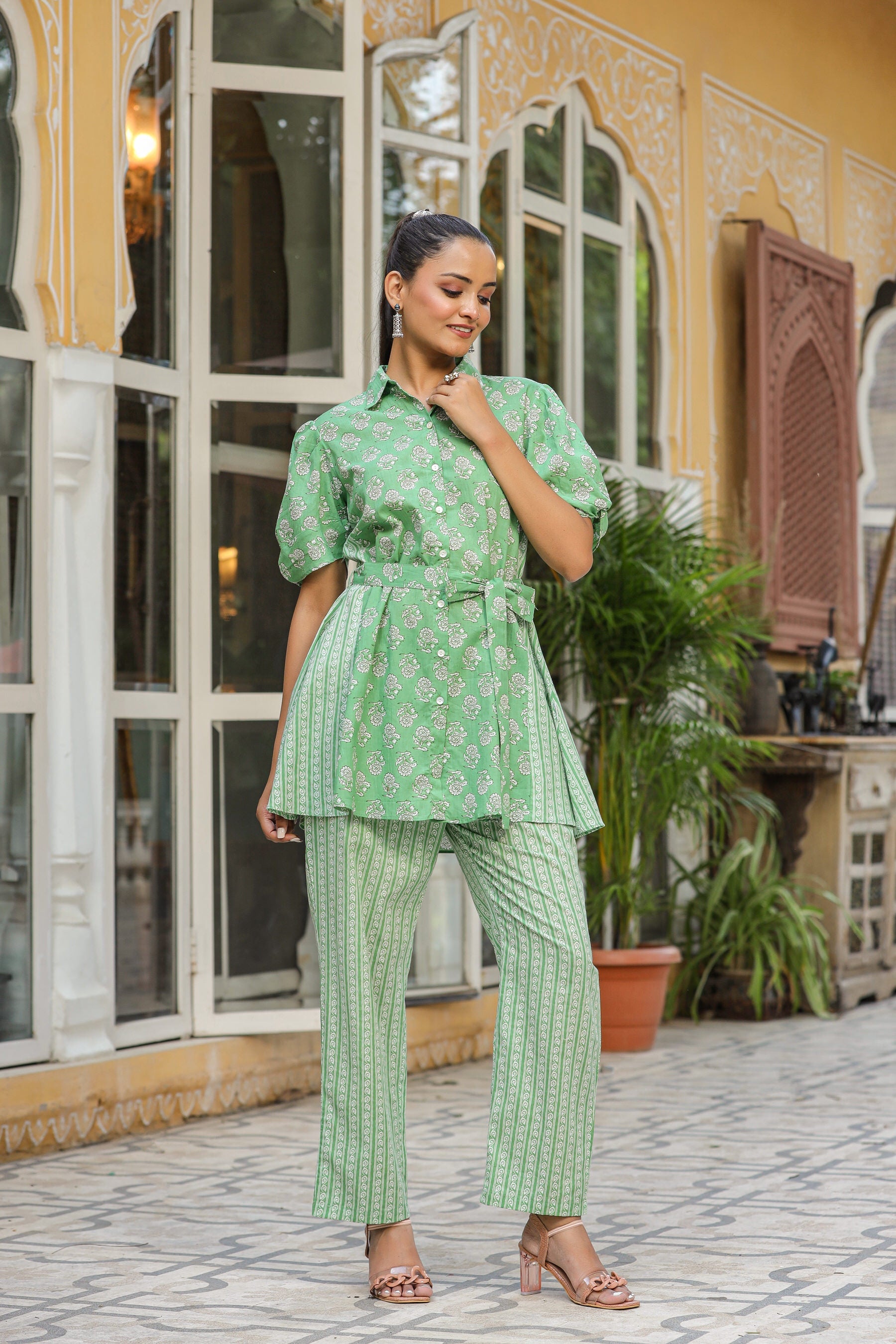Bagh Print On Green Cotton Co-ord Set