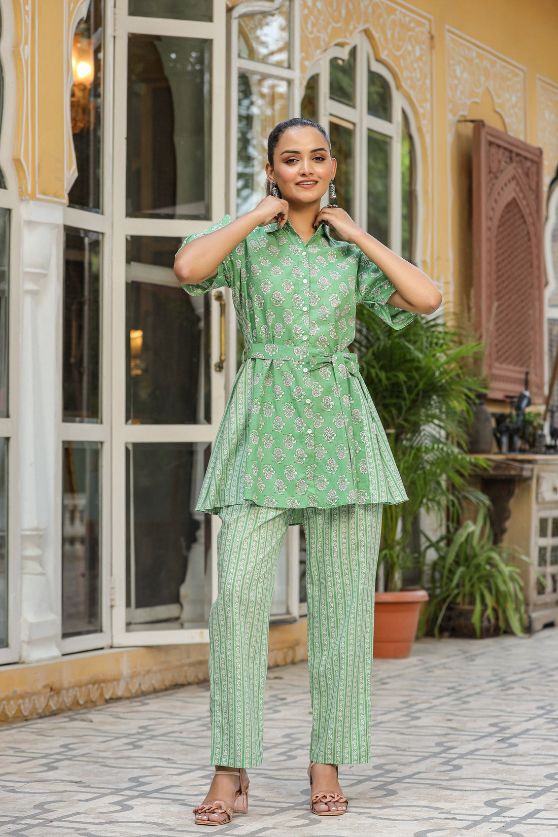Bagh Print On Green Cotton Co-ord Set