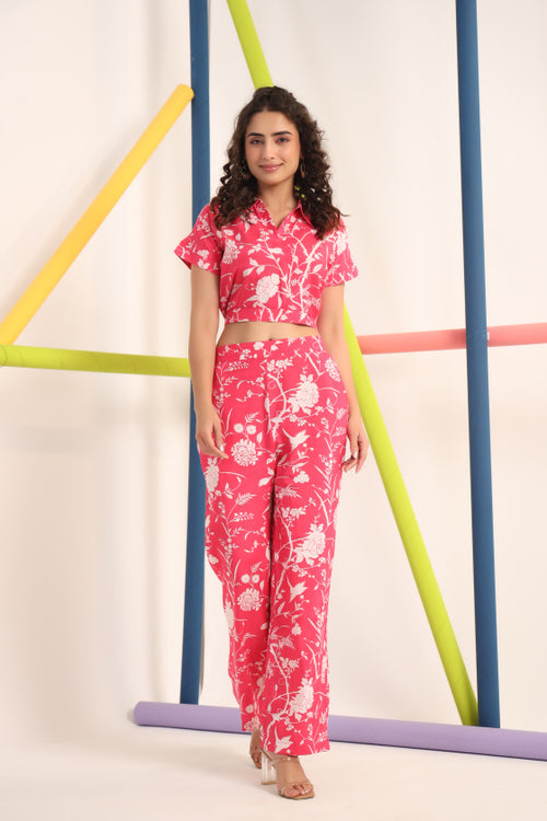 White Twines on Pink Cotton Co-ord Set