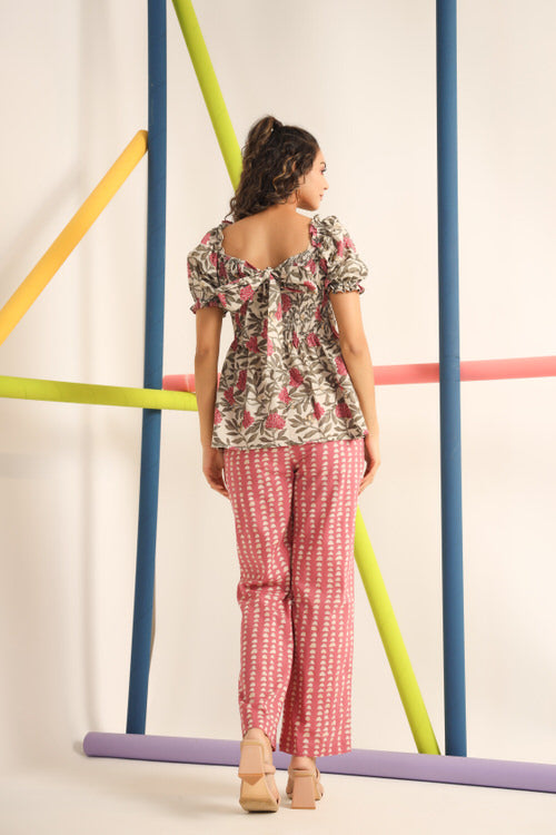 Carnation with Abstract Pink Cotton Co-ord set