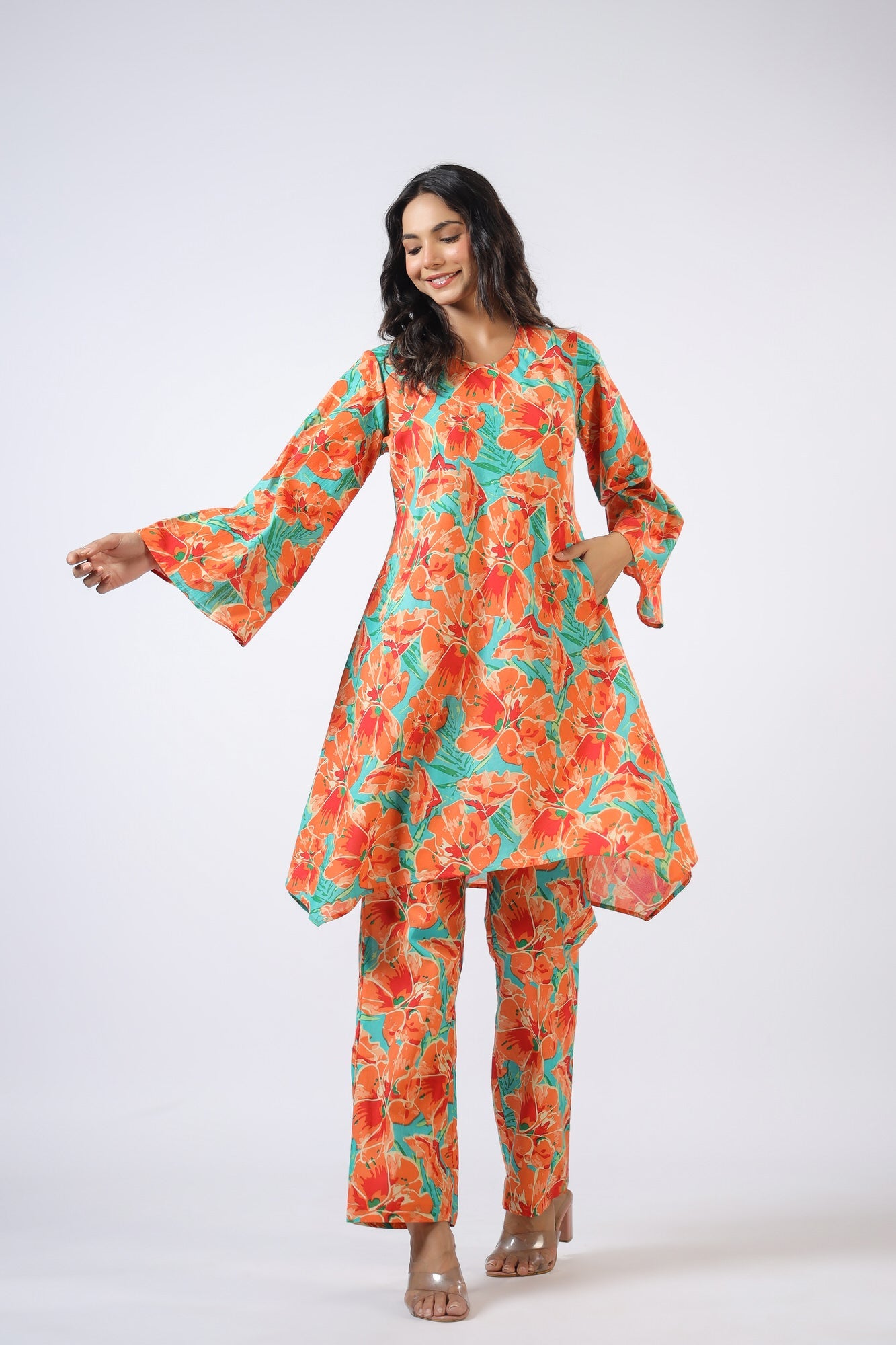 Orange Bloom Cotton Co-ord Set