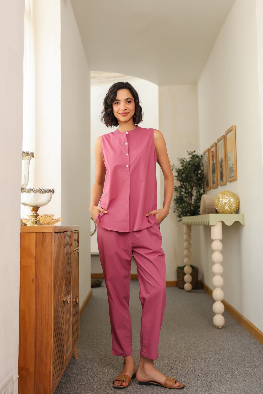 Rosé Haze Sleeveless Cotton Co-ord Set