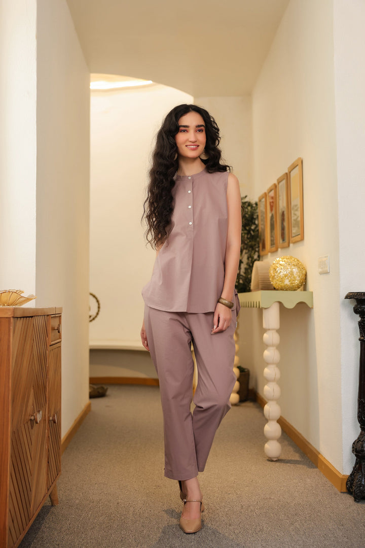 Mauve Muse Sleeveless Cotton Co-ord Set