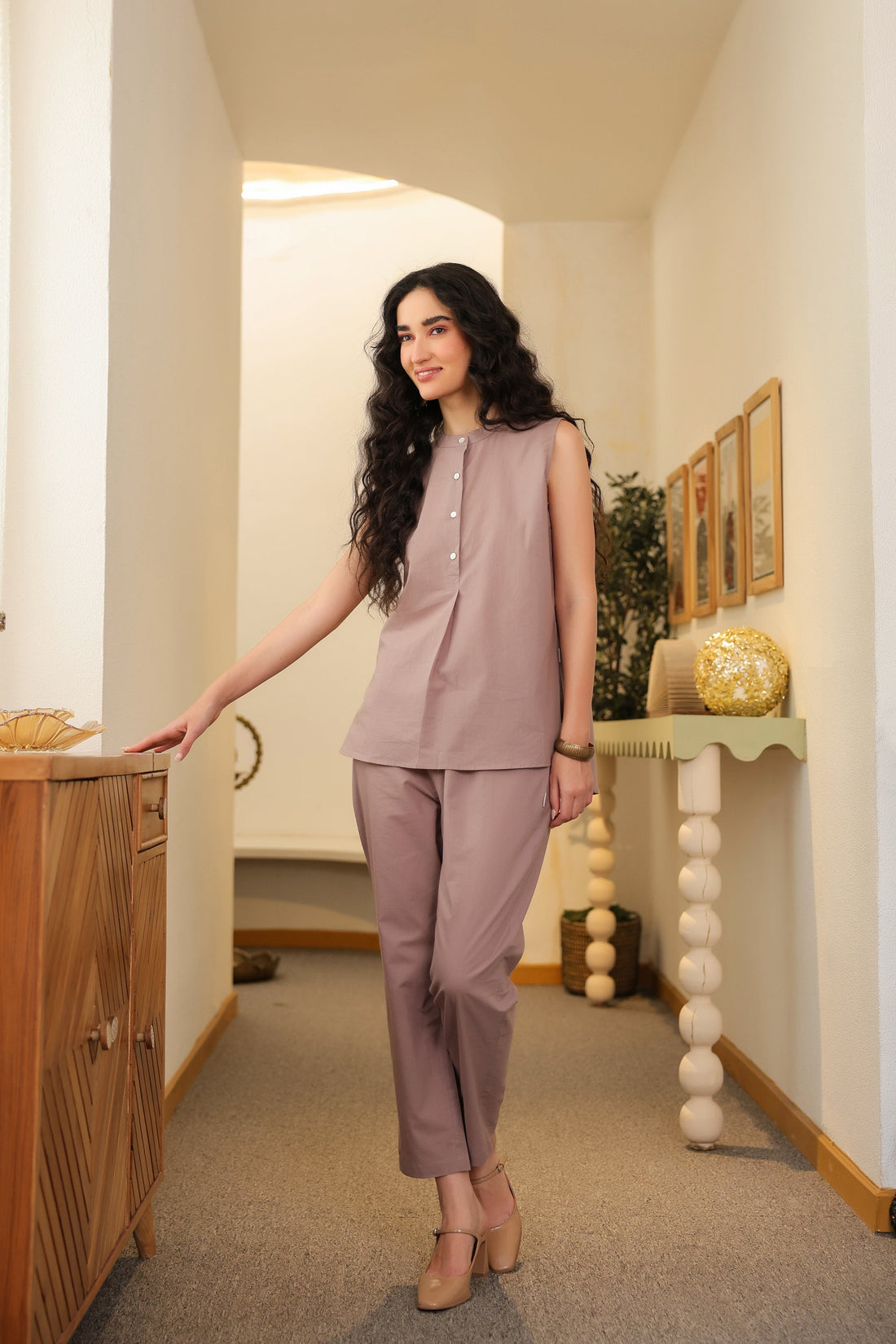 Mauve Muse Sleeveless Cotton Co-ord Set