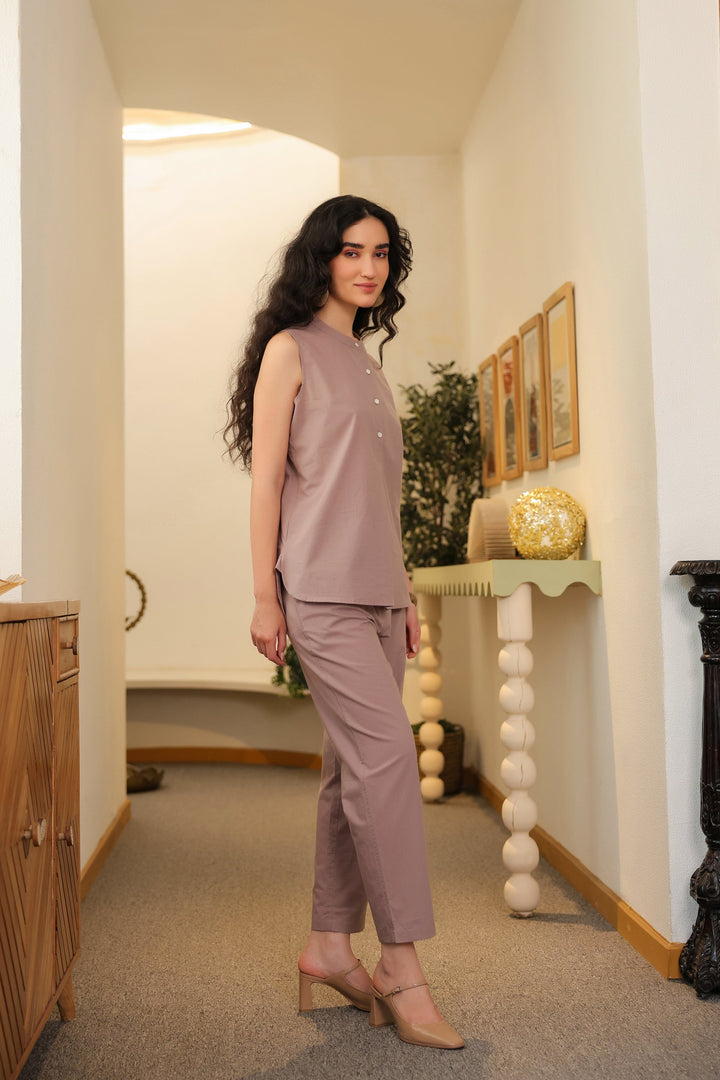 Mauve Muse Sleeveless Cotton Co-ord Set