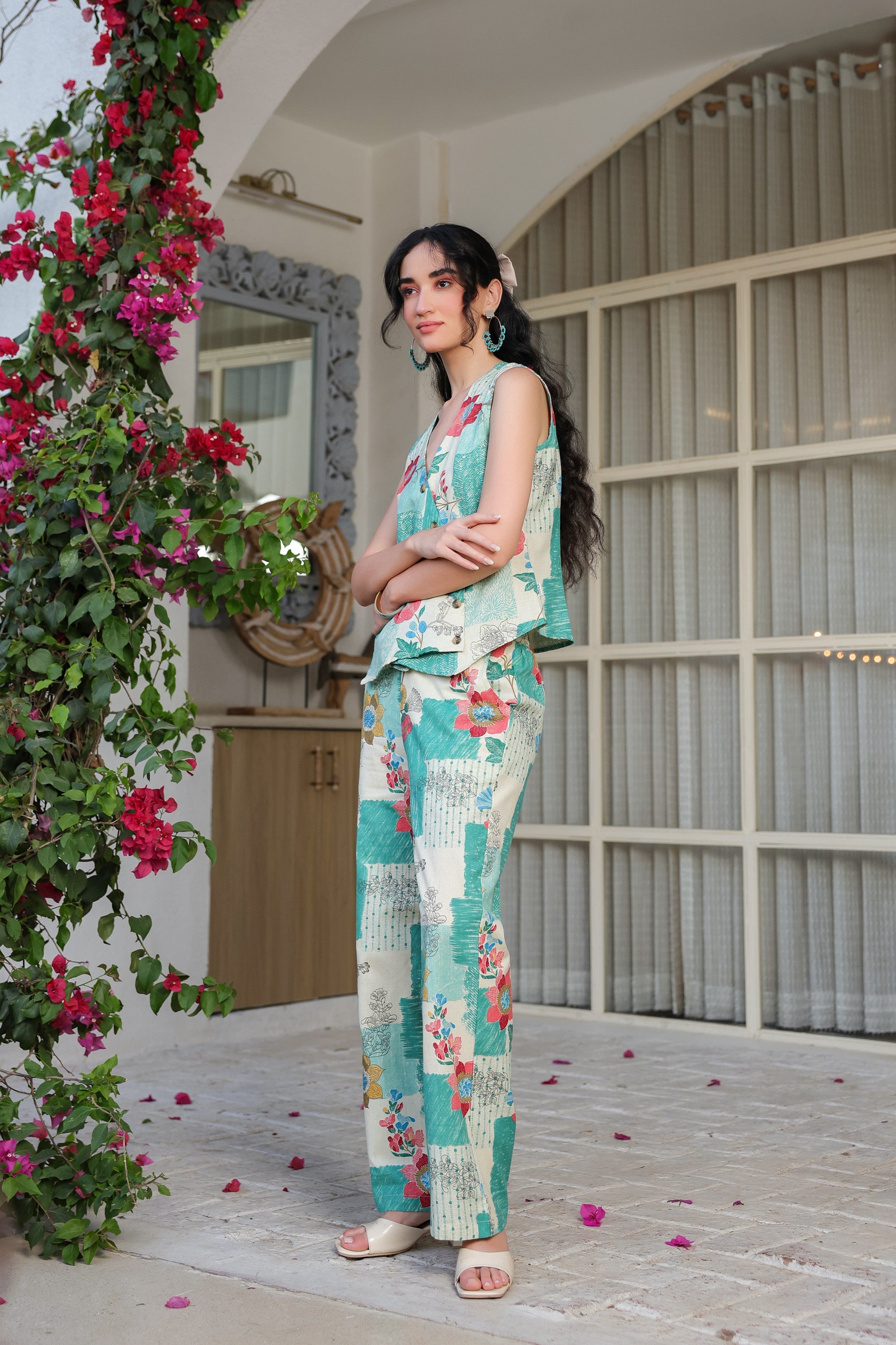 Floral Whispers Green Cotton Flex Co-ord Set