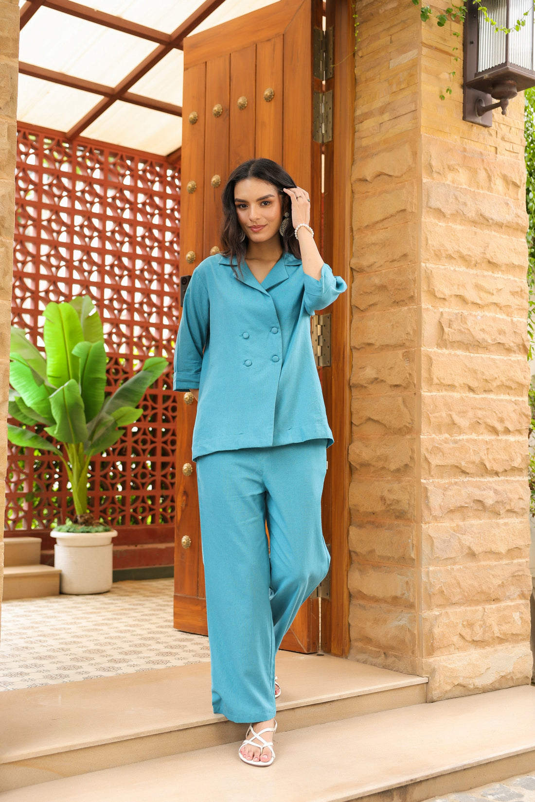 Ocean Teal Solid Chic Cotton Flex Co-ord Set
