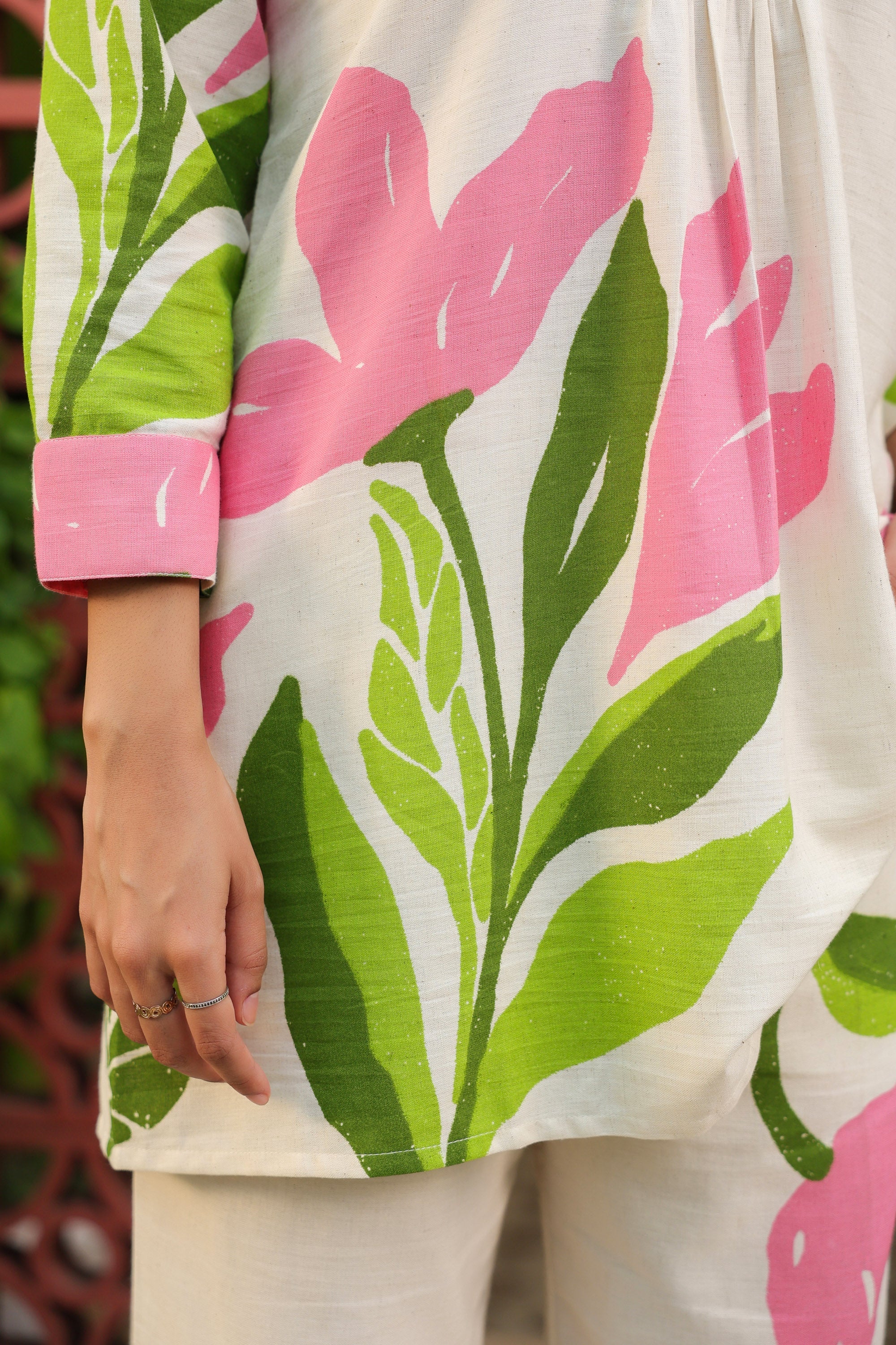 Elegant Blush Floral Printed Cotton Flex Co-ord Set