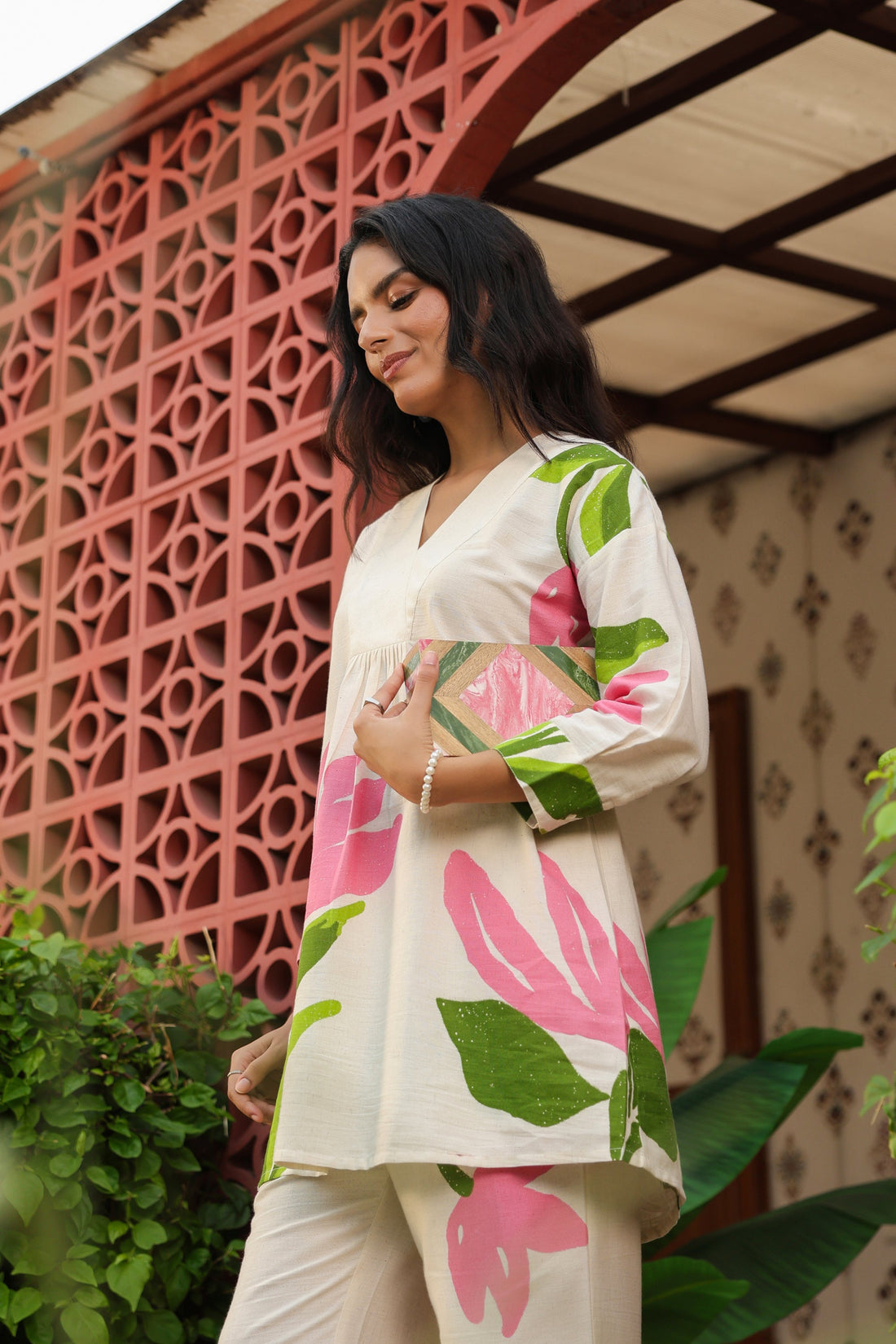 Elegant Blush Floral Printed Cotton Flex Co-ord Set