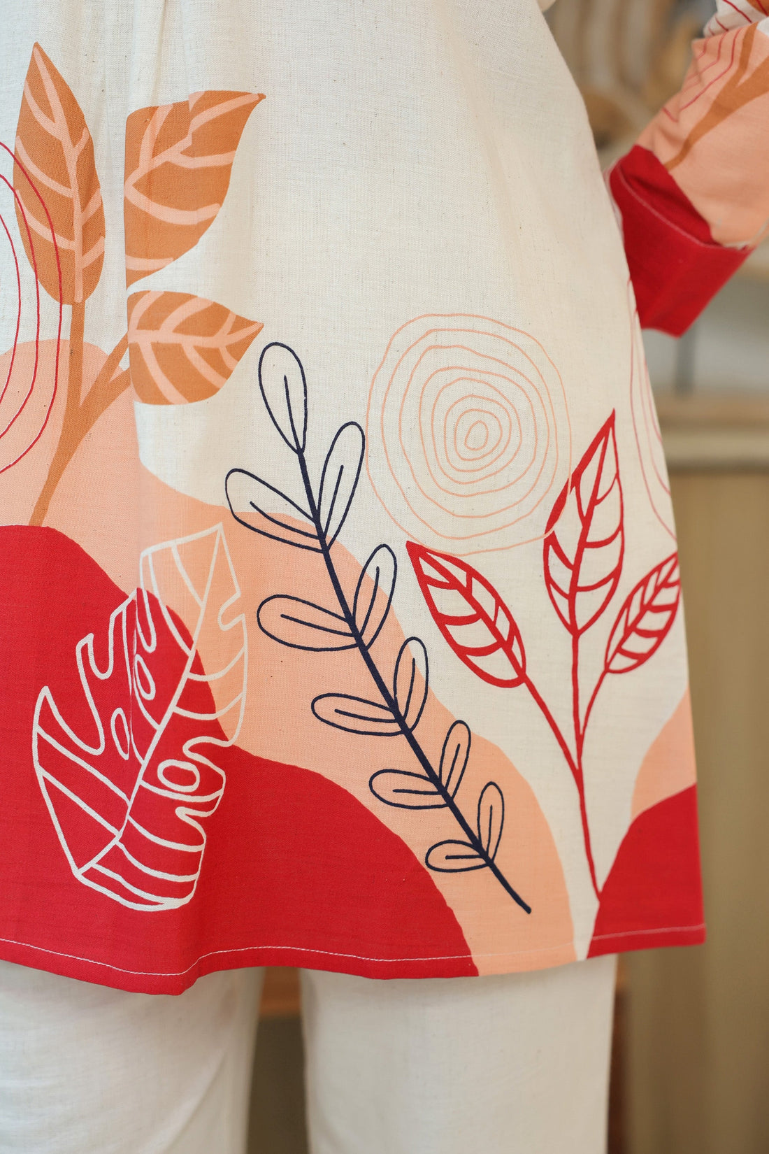 Leafs Printed Off-White Cotton Flex Co-ord Set