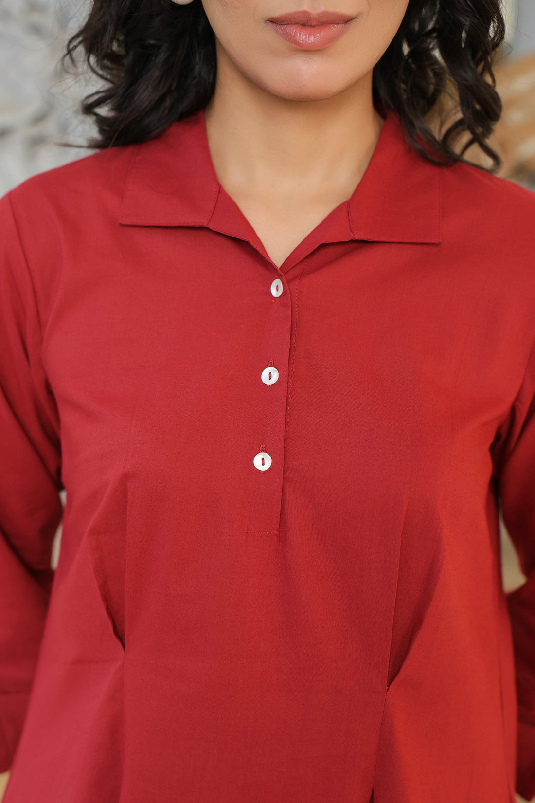 Crimson Ease Cotton Maroon Co-ord Set