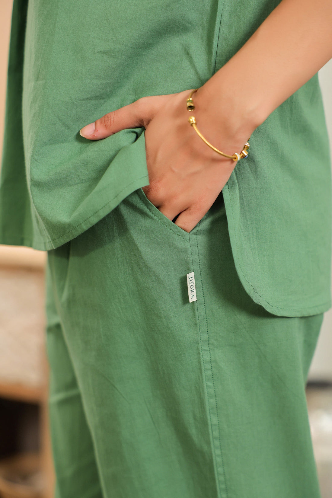 Solid Green Sleeveless Cotton Co-ord Set